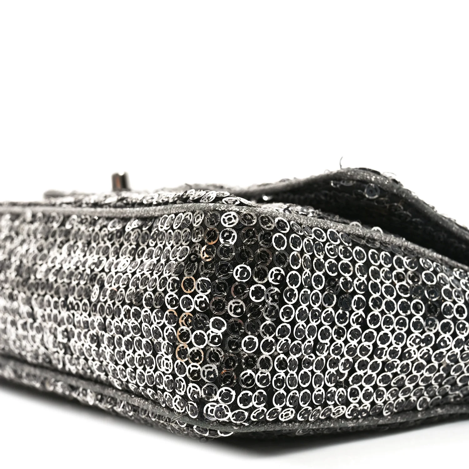 Sequin Medium Single Flap Dark Silver