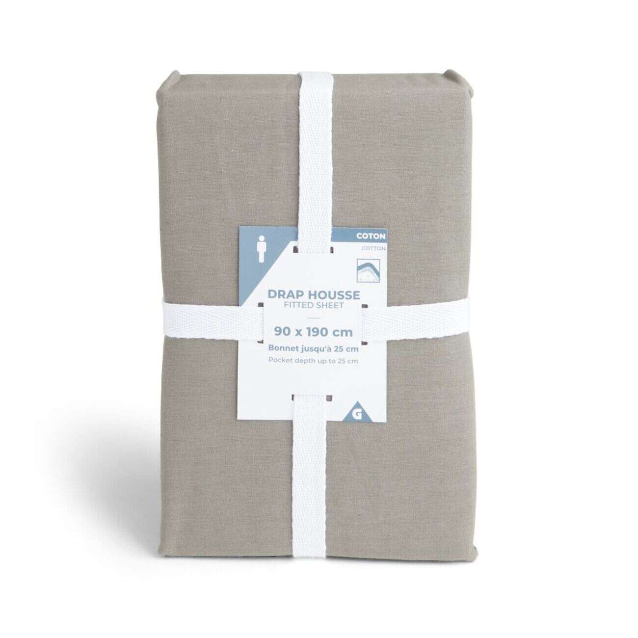 Drap housse 90x190cm 100% coton gris foncé