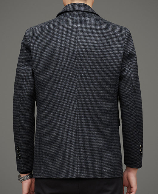 Blazer en laine à carreaux vichy jacquard uni, col à revers et deux boutons