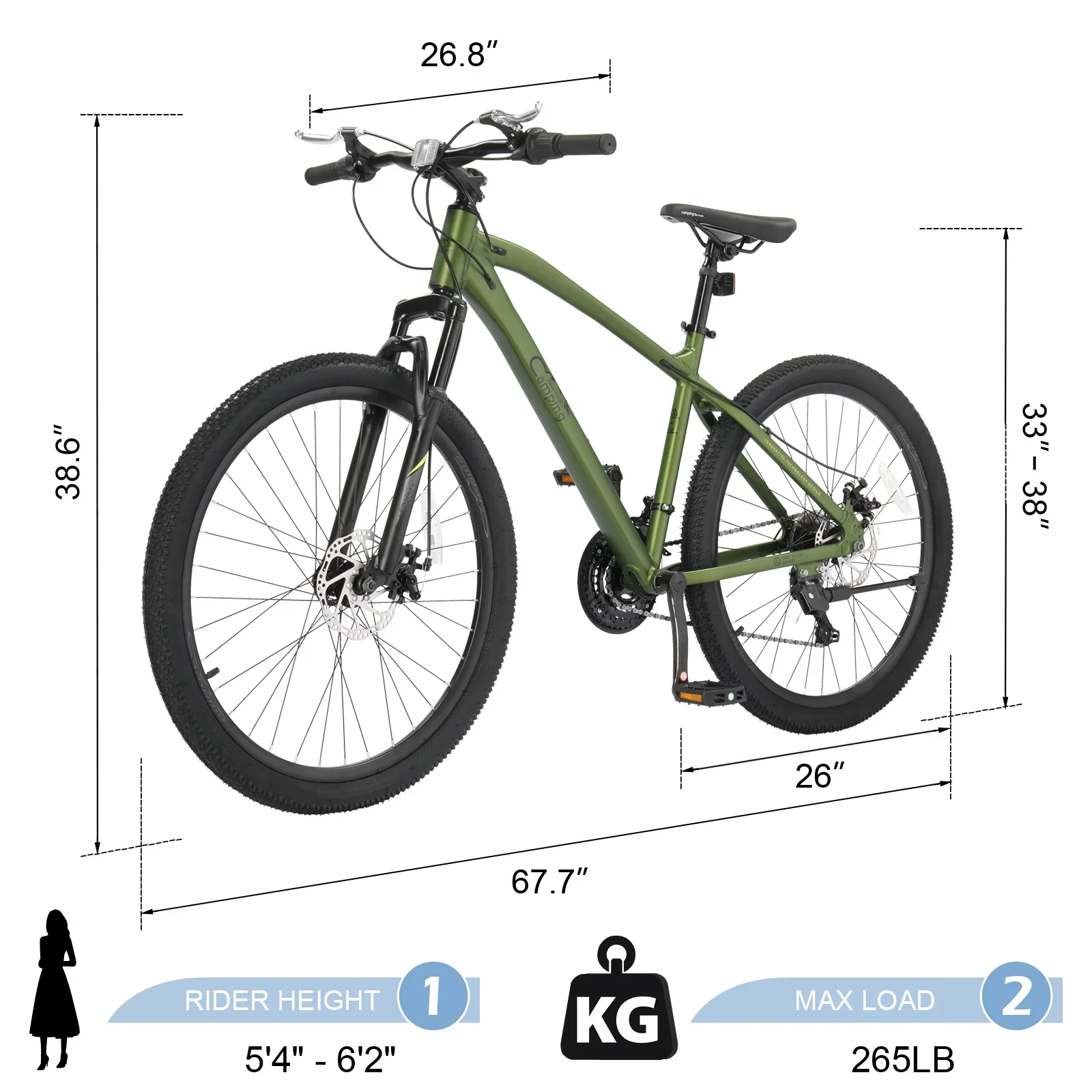 UBesGoo 26in Mountain Bike for Adults, Aluminum Frame Lightweight 21 Speeds Men/Women Bike with Dual Disc Brake, Twist Shifters, Green