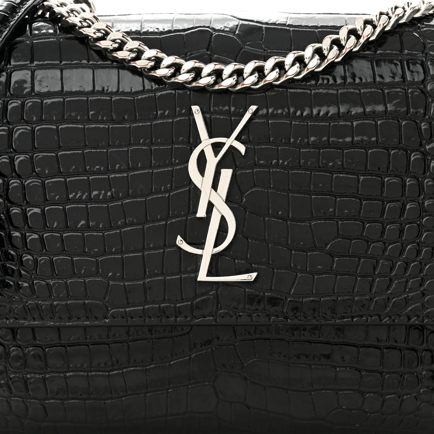 Calfskin Crocodile Embossed Medium Monogram Sunset Black