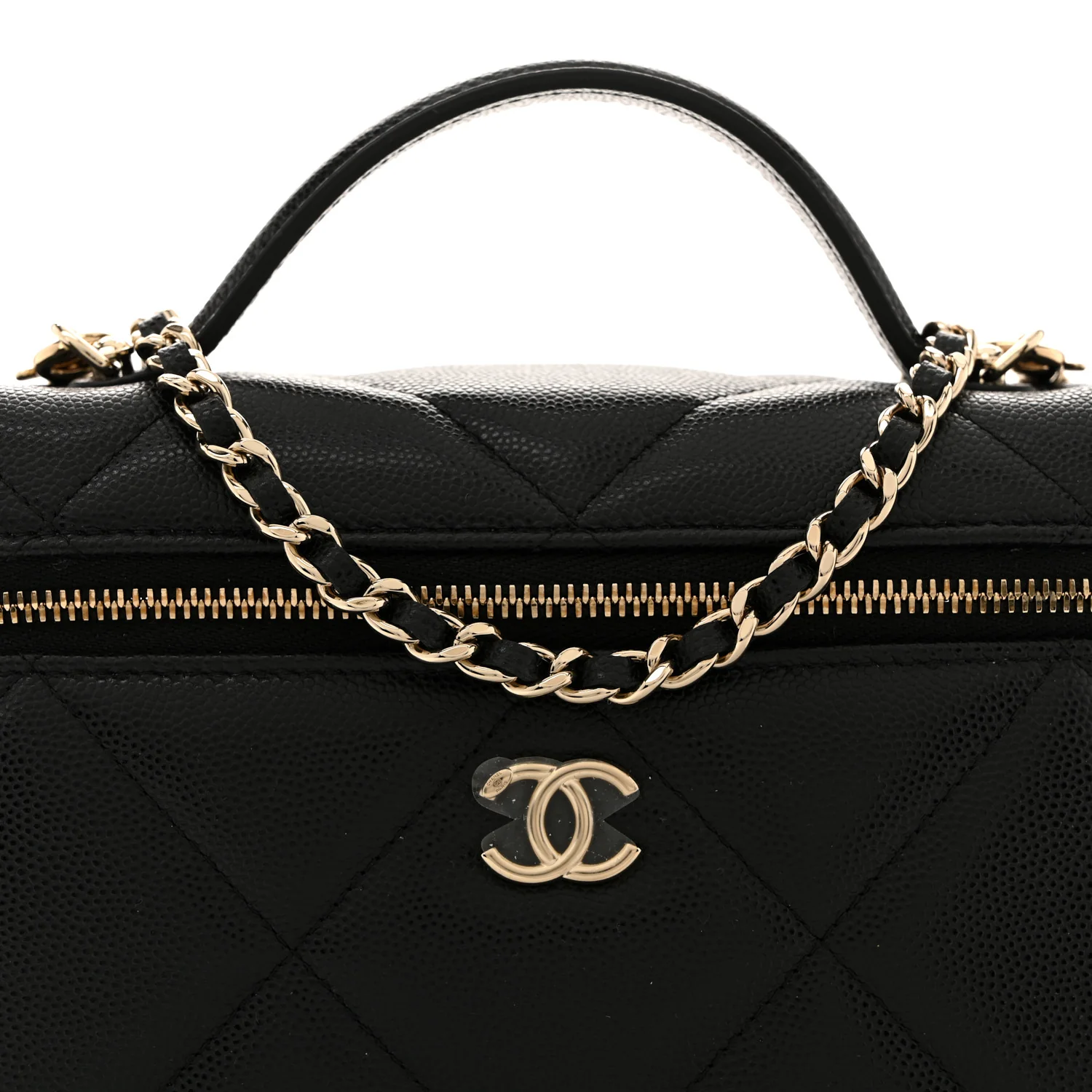 Caviar Quilted Top Handle Slim Vanity With Chain Black