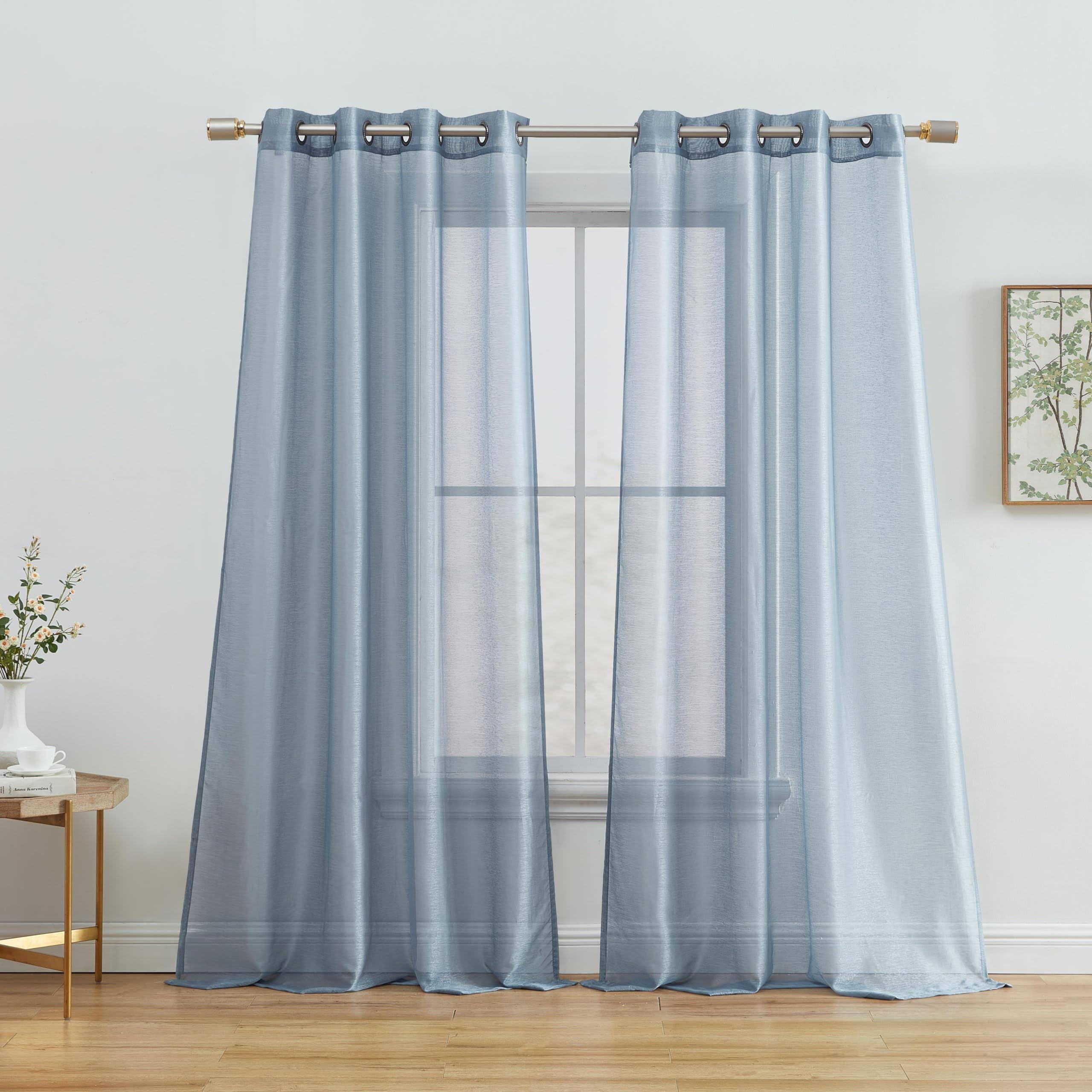 HLC.ME 2 Piece Sheer Window Curtain Grommet Panels (Dusty Blue) - 63' inch Long