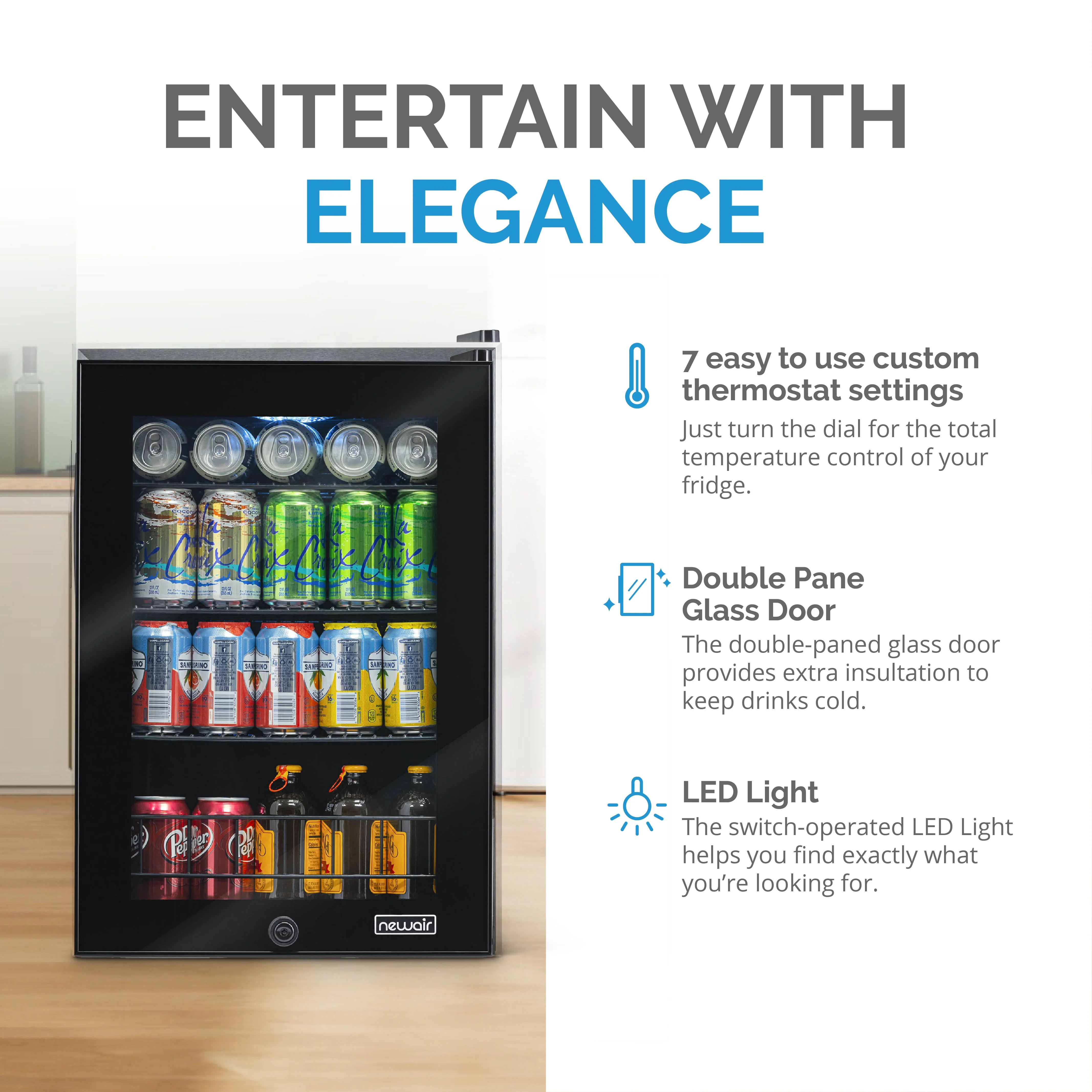 Newair 90-Can Freestanding Black Beverage Fridge - 17