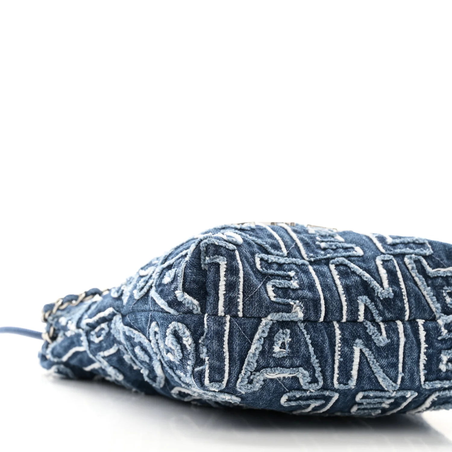 Washed Denim Logo Embroidered Mini Chanel 22 Blue