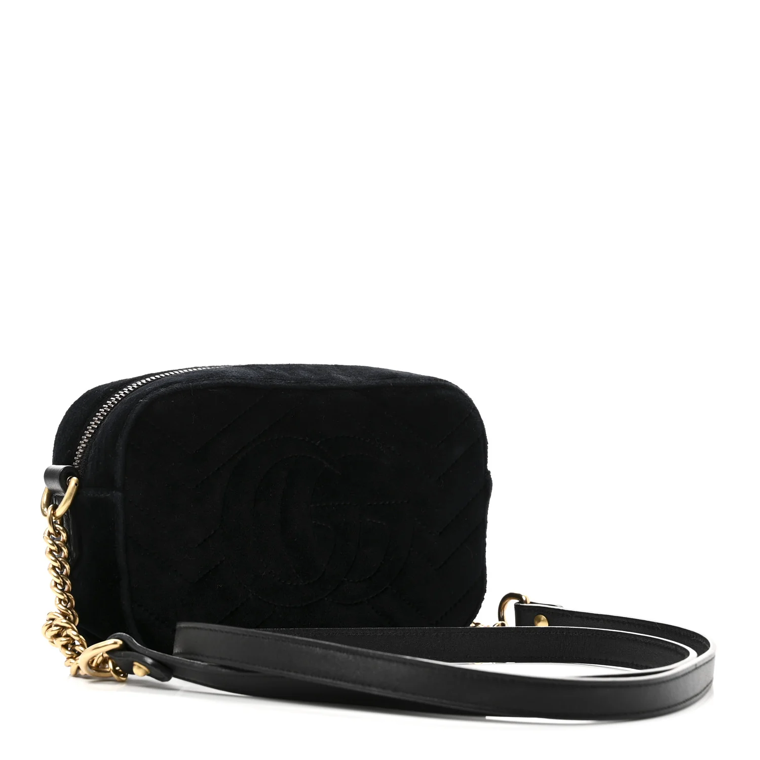 Velvet Matelasse Marquise Crystals Mini GG Marmont Chain Shoulder Bag Black