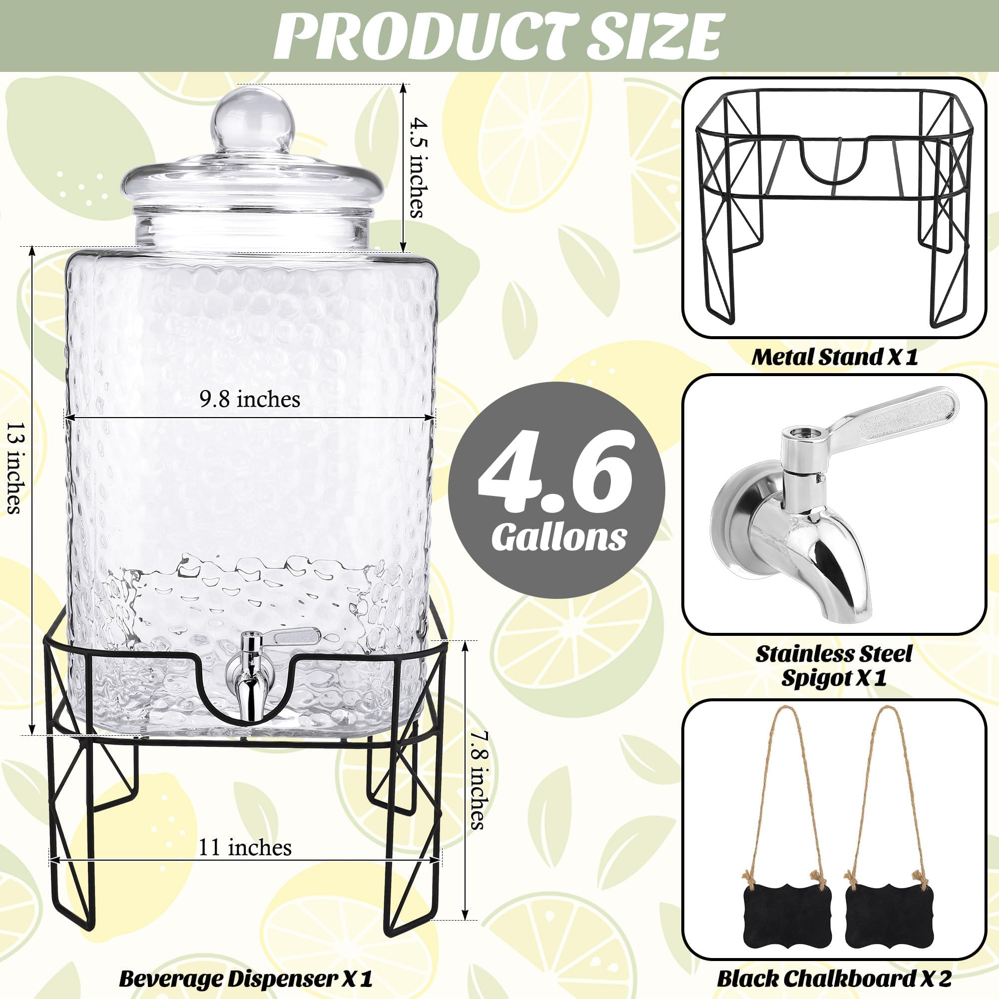 4.6 Gallon Glass Drink Dispenser with Stand and Stainless Spigot Beverage Dispensers with Lids Cold Drink Dispenser Glass Jug Juice Dispenser for Party Wedding Kitchen
