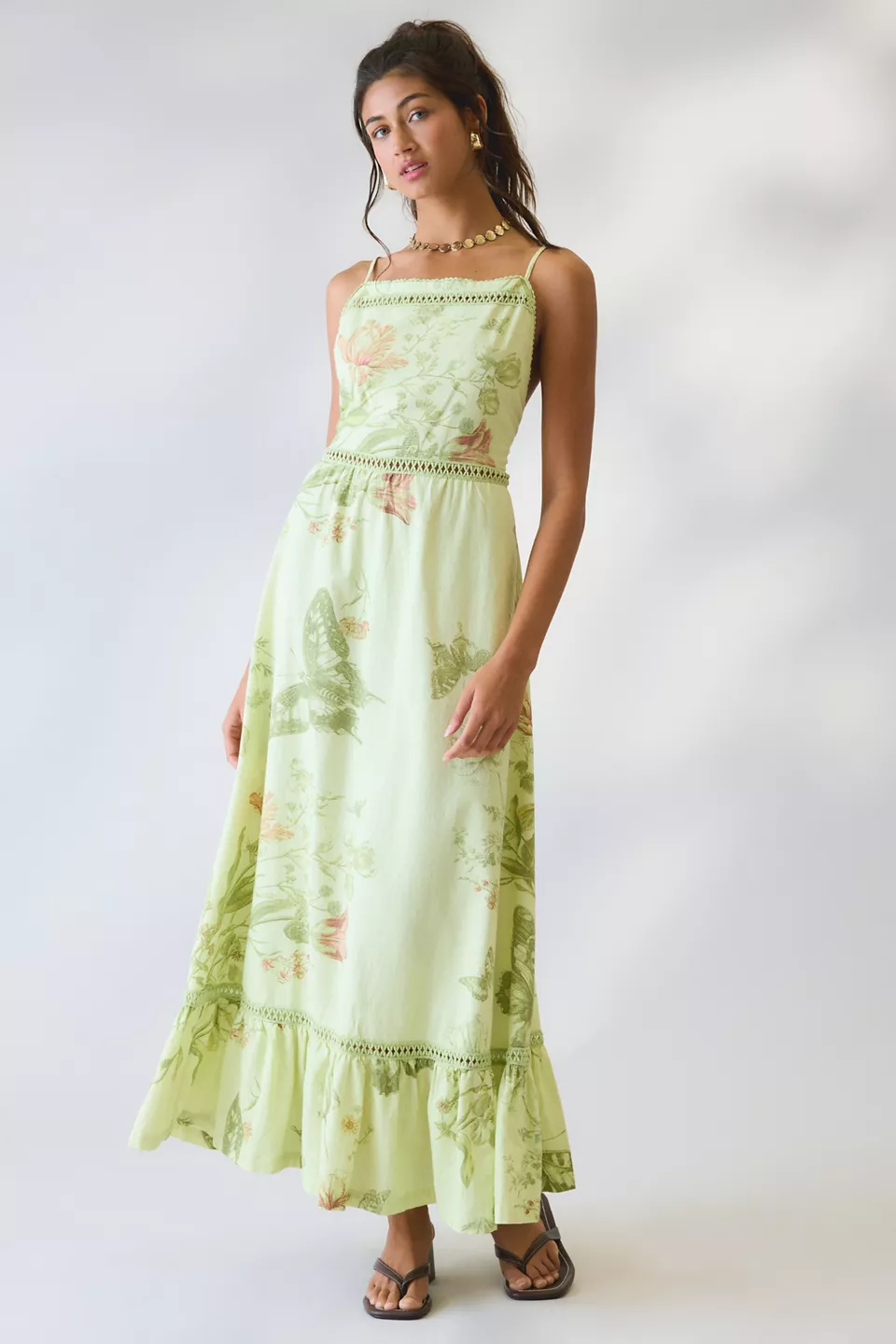 Kimchi Blue In The Garden Lace Trim Cotton Maxi Dress