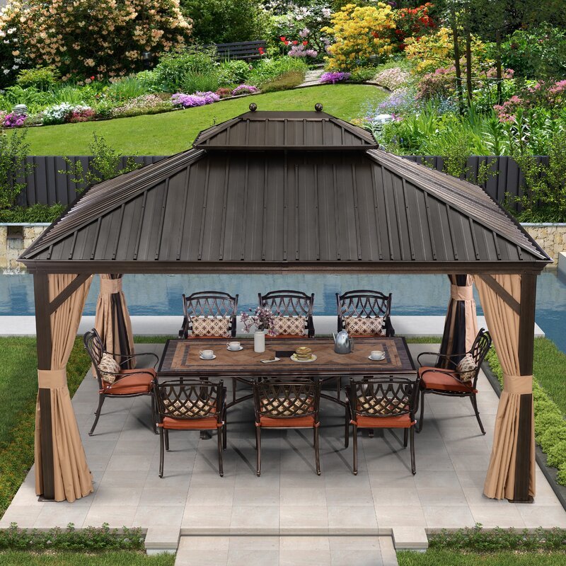 Gazebo en métal de 3,66 m de large x 4,27 m de profondeur