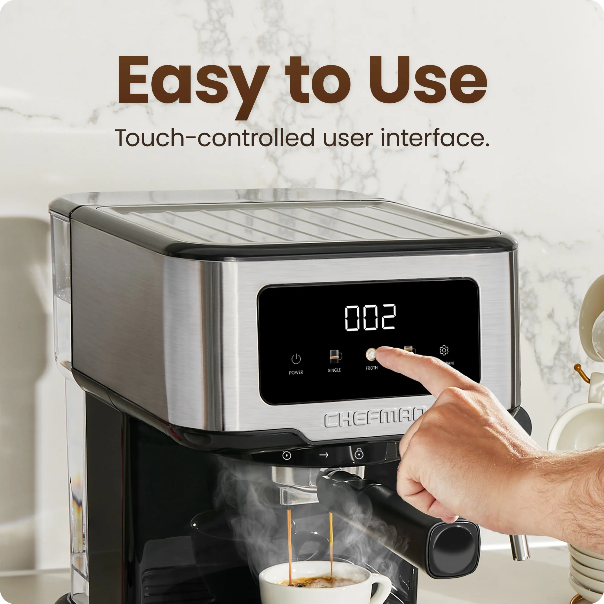 Chefman Craftbrew Espresso Machine W/ Steam Wand and Touch Controls - Stainless Steel