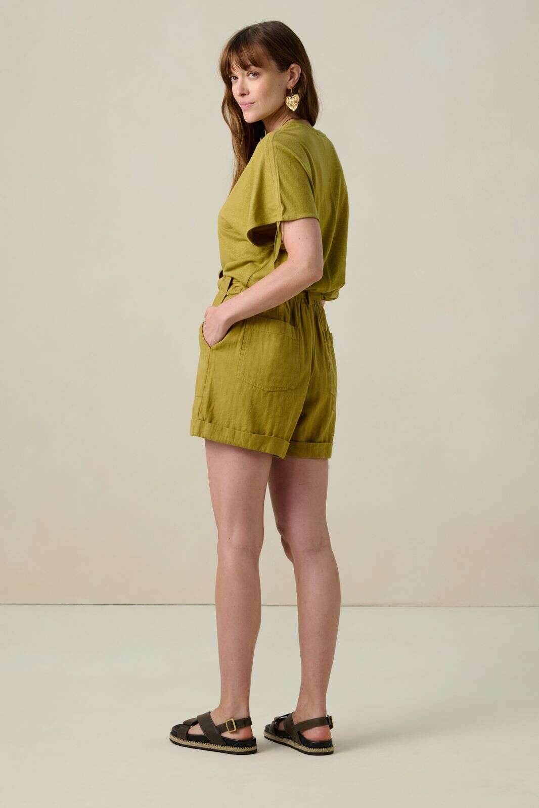 Lichtgroen linnenmix T-shirt