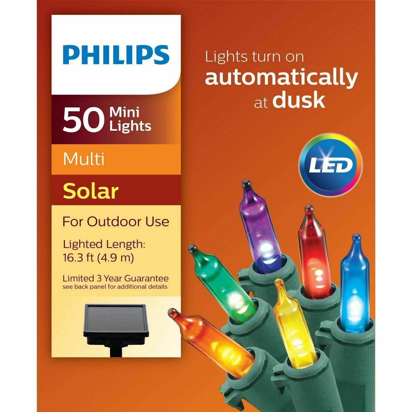 Philips 50ct Christmas Solar Powered LED Mini String Lights - Multicolored