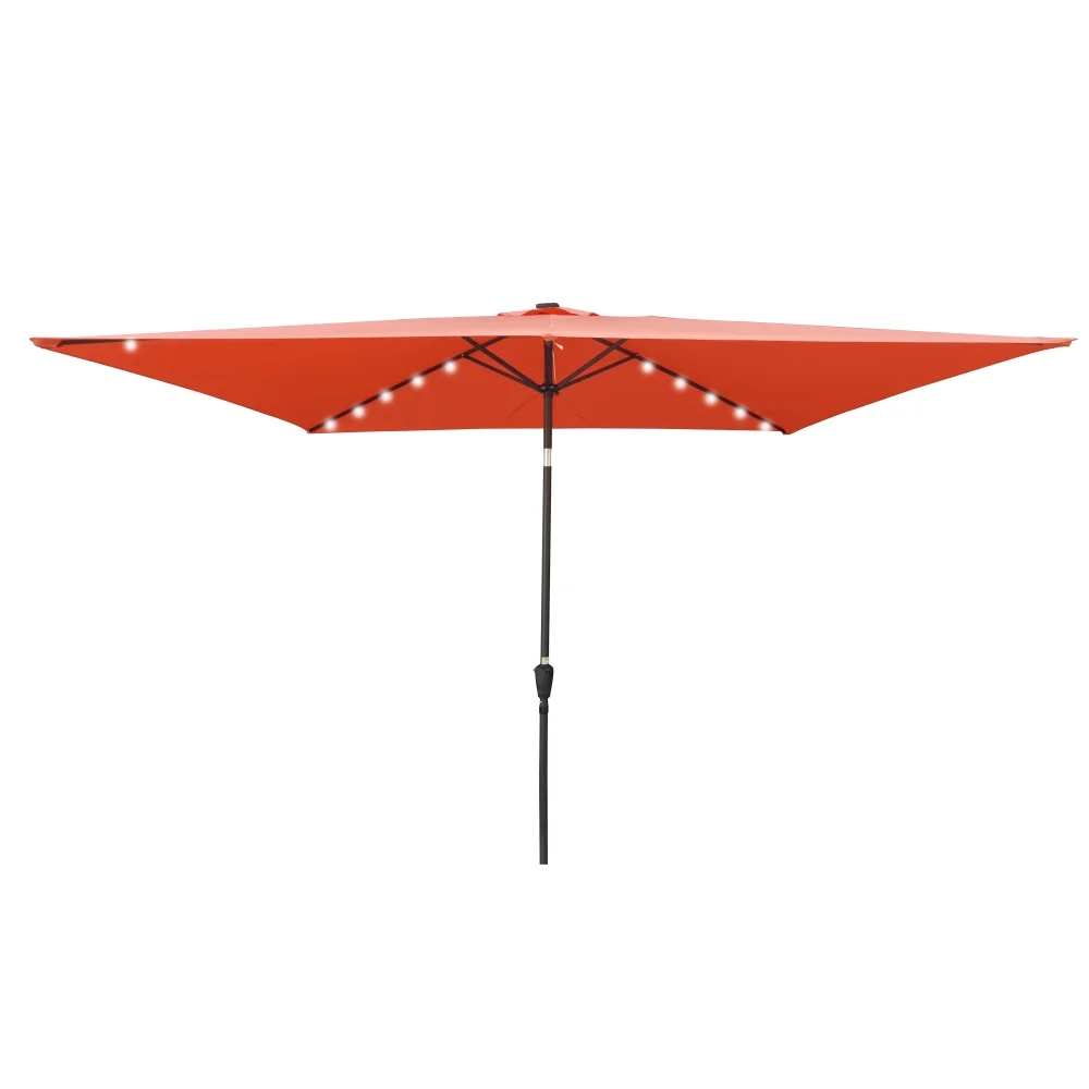 10 x 6.5t Patio Umbrella,Rectangular Picnic Table Umbrella,6-8 Chairs Tilt Umbrella with 26 LED Lights,Waterproof Umbrella Sunshade with Crank and Push Button Tilt for Garden Backyard Pool,LIGHT GREY