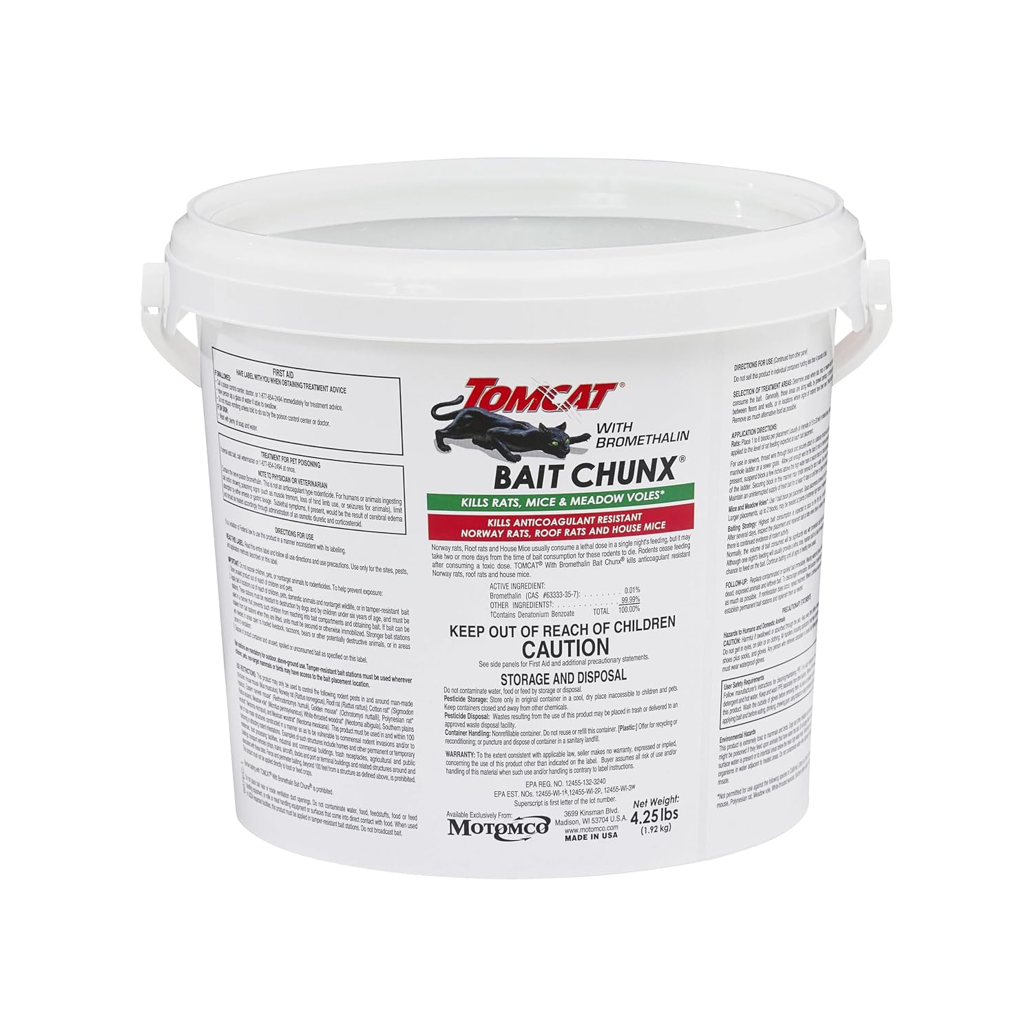 Tomcat with Bromethalin Bait Chunx Pail, 4.25 lbs| Rat & Mouse Bait, Rat and Mice Control for Agricultural Use and Professional Applicators