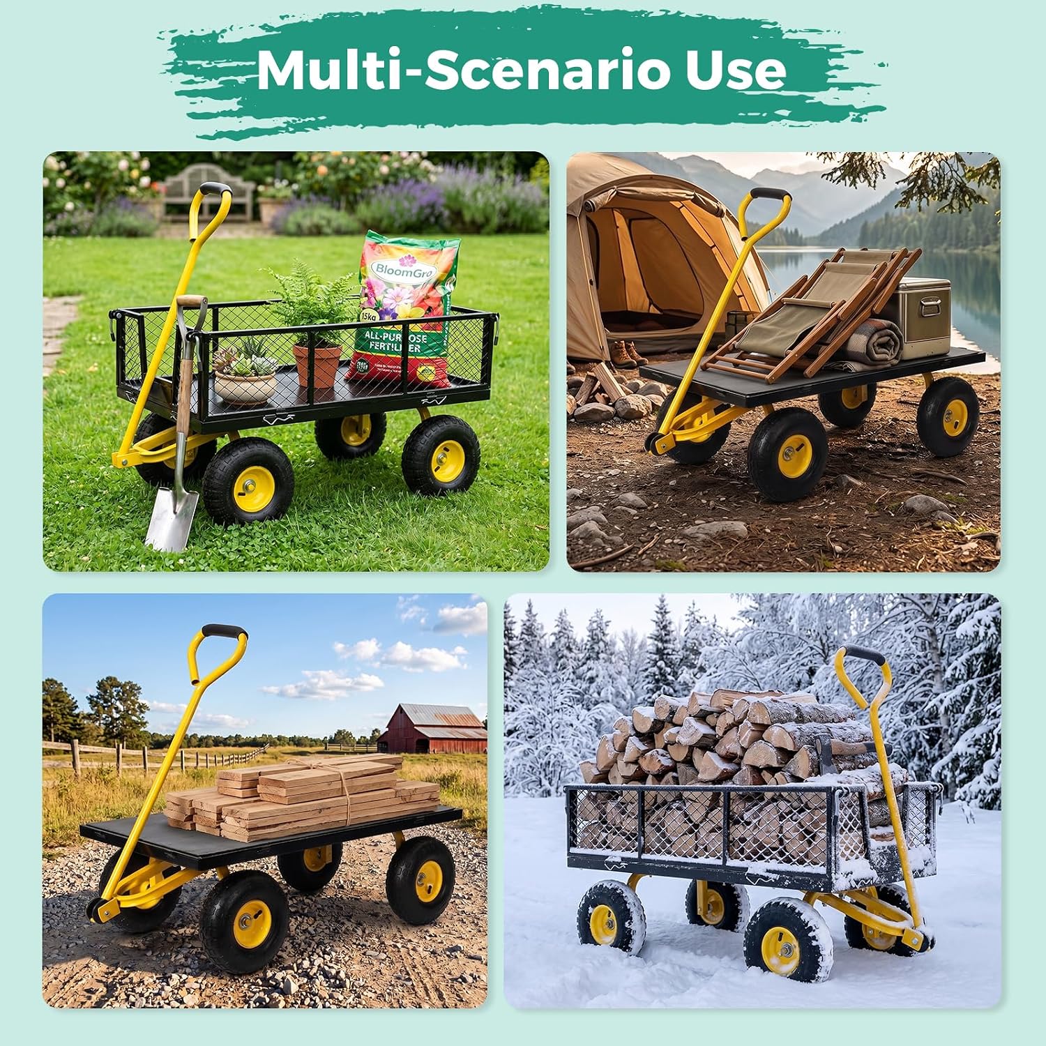 SUNNYFEEL Steel Garden Cart Heavy Duty 500 LBS Utility Wagon on Wheels
