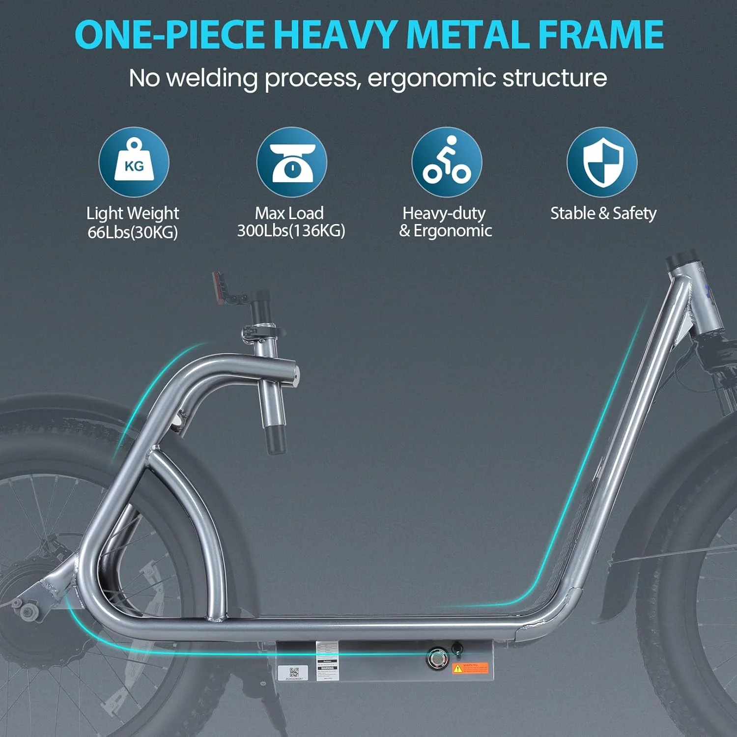 Trottinette électrique pliable Caroma Peak 800W pour adultes, avec pneus de 20 pouces de large, batterie 48V, panier et siège réglable.