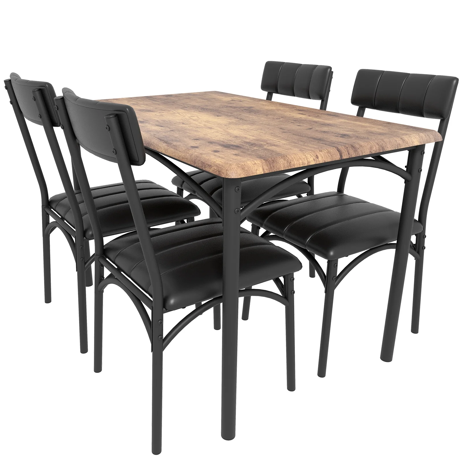 5 Piece Dining Table and Chairs Set, Wood Rectangular Dining Table with 4 Upholstered Chairs(Brown) Image 5