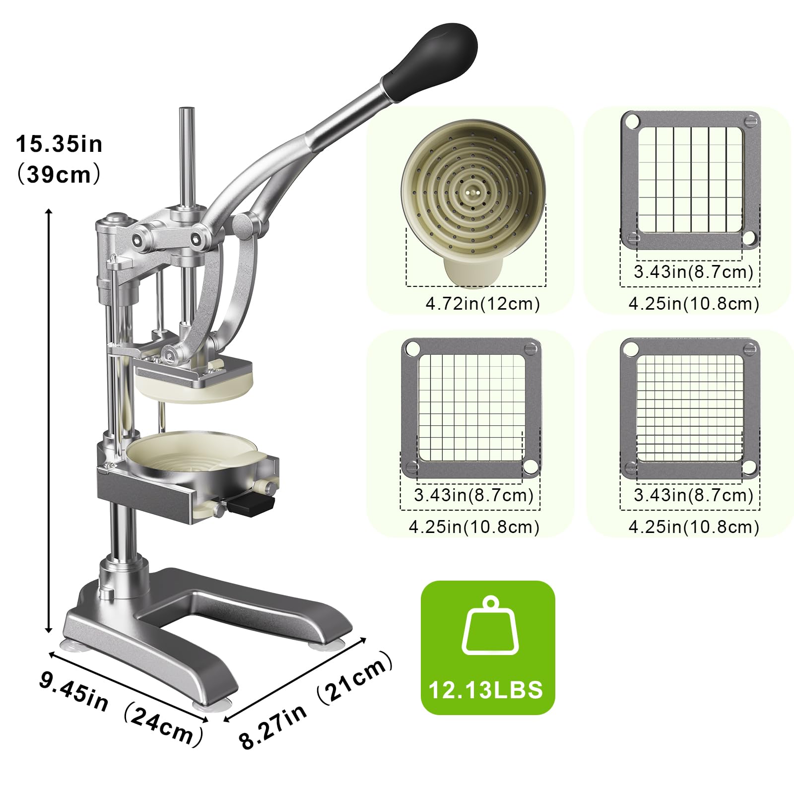 2-in-1 Commercial Manual Juicer & Vegetable Chopper, 3 Blades