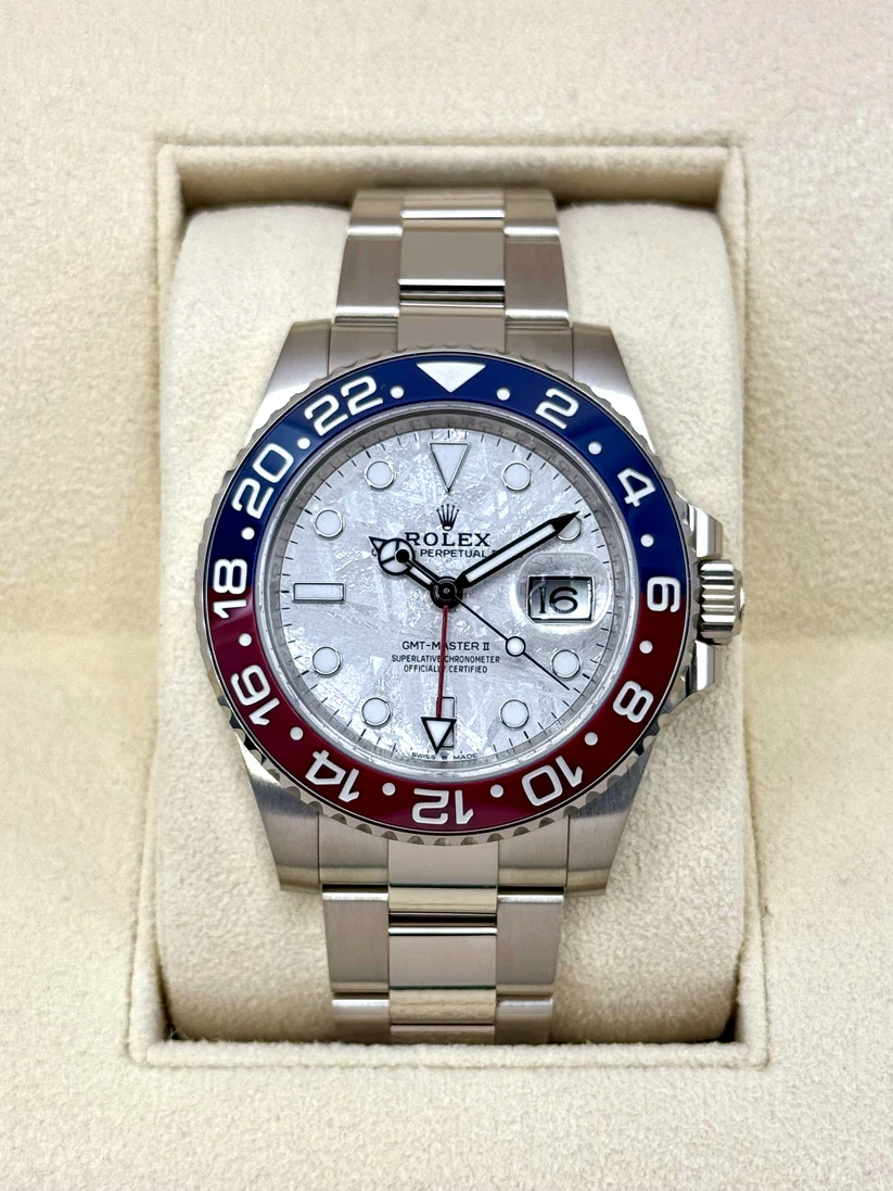 [Super Clone]RLX White Gold GMT-Master II 40mm Watch - Blue and Red Pepsi Bezel - Meteorite Dial - Oyster Bracelet (Ref # 126719BLRO )