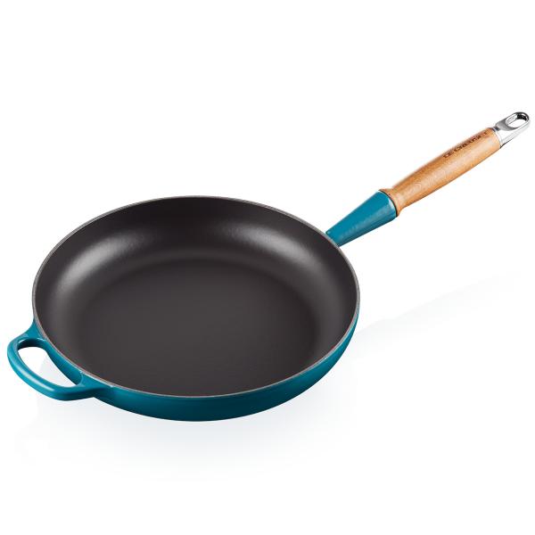 Signature støpejernspanne med trehåndtak 28 cm deep teal