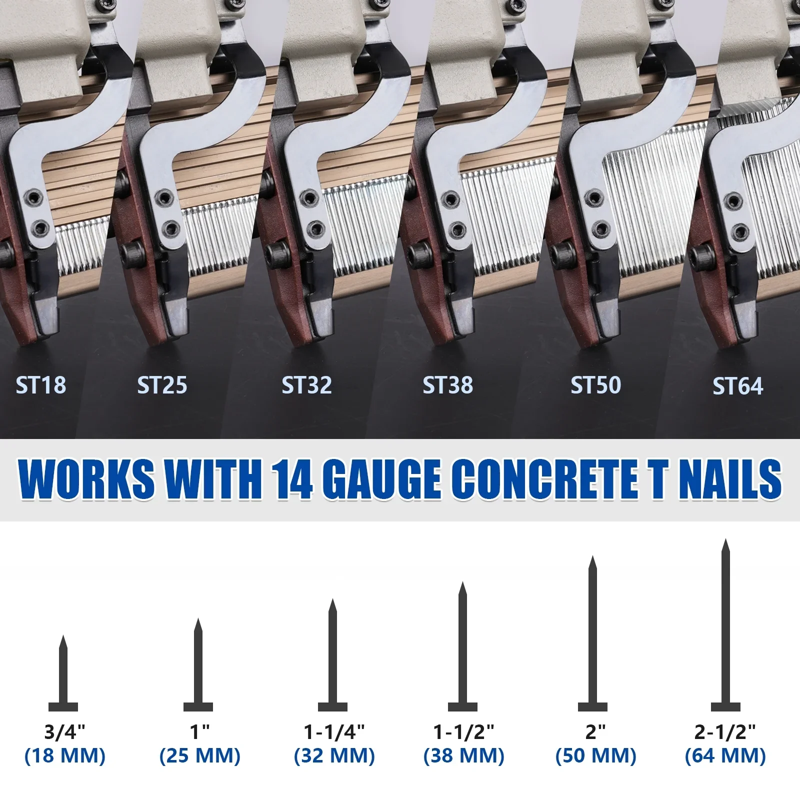 WOODPECKER ST64 Pneumatic Concrete T Nailer, 14 Gauge 3/4 to 1-1/2 Heavy Duty Air Concrete Nail Gun for hardwood nailing, Masonry, Cement, Concrete Brick Nailing