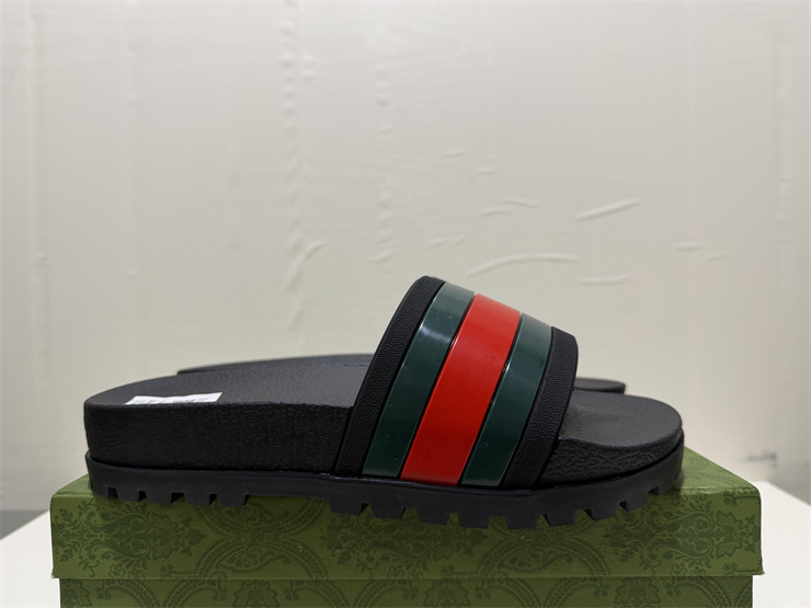GUCCI Web Striped Strappy Slip-on Sandals