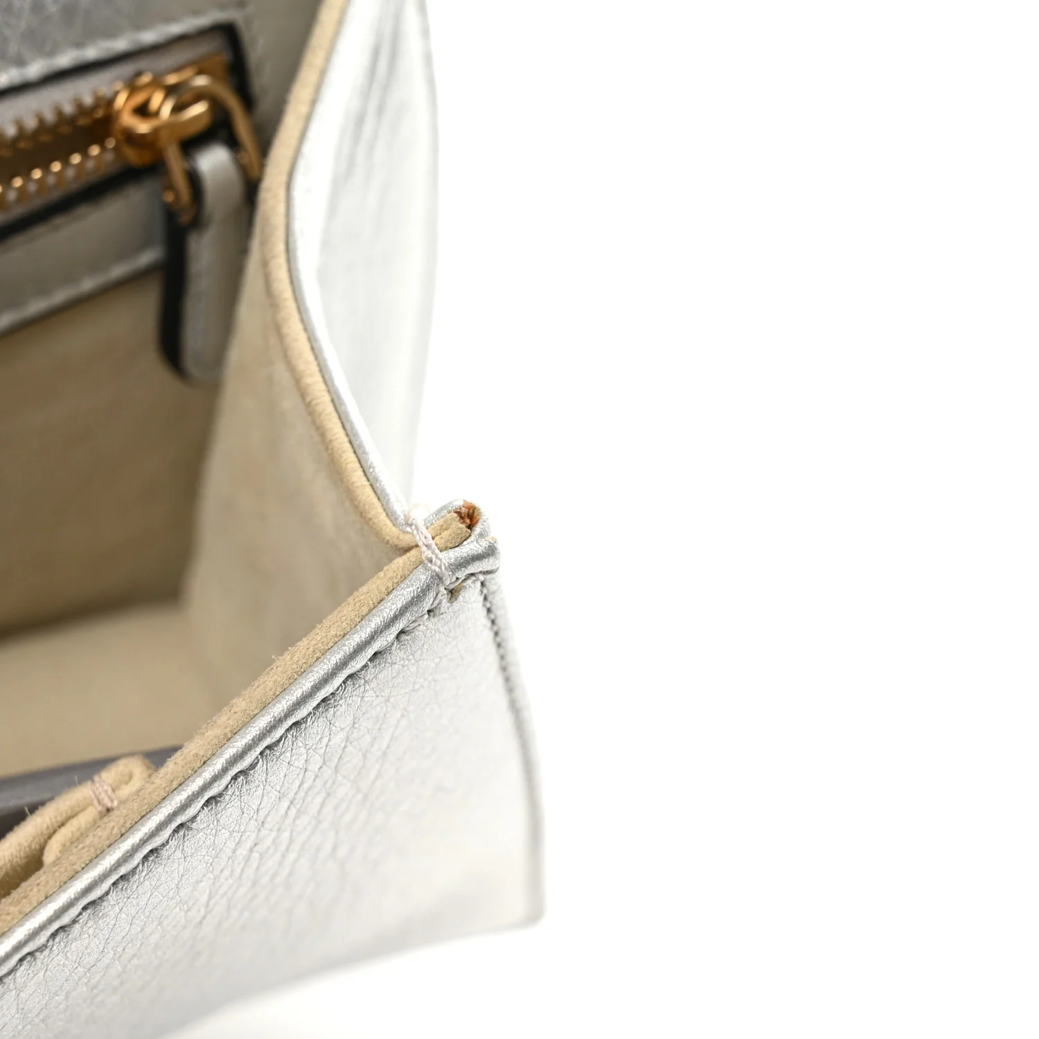 Metallic Grained Calfskin Diorama Wallet on Chain Pouch Silver