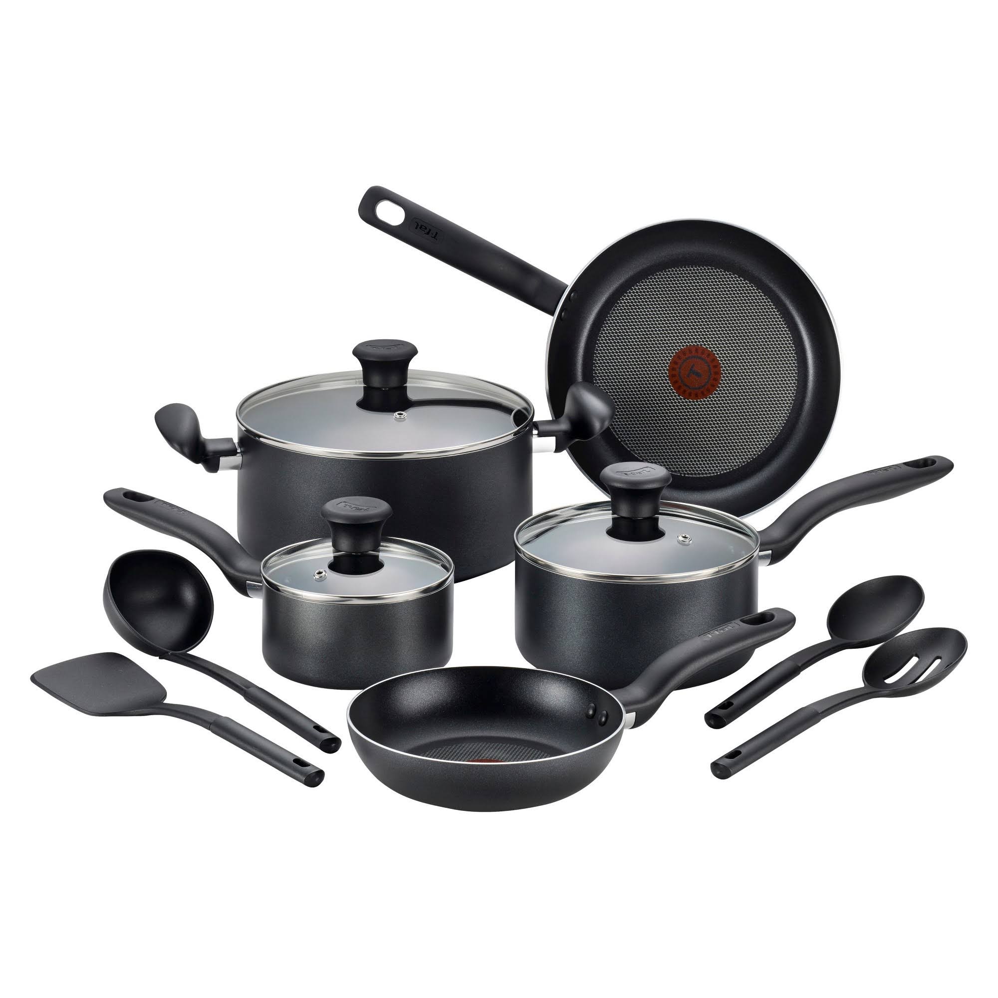 T-fal Simply Cook 12 Piece Nonstick Dishwasher Safe Cookware Set, Gray/Black