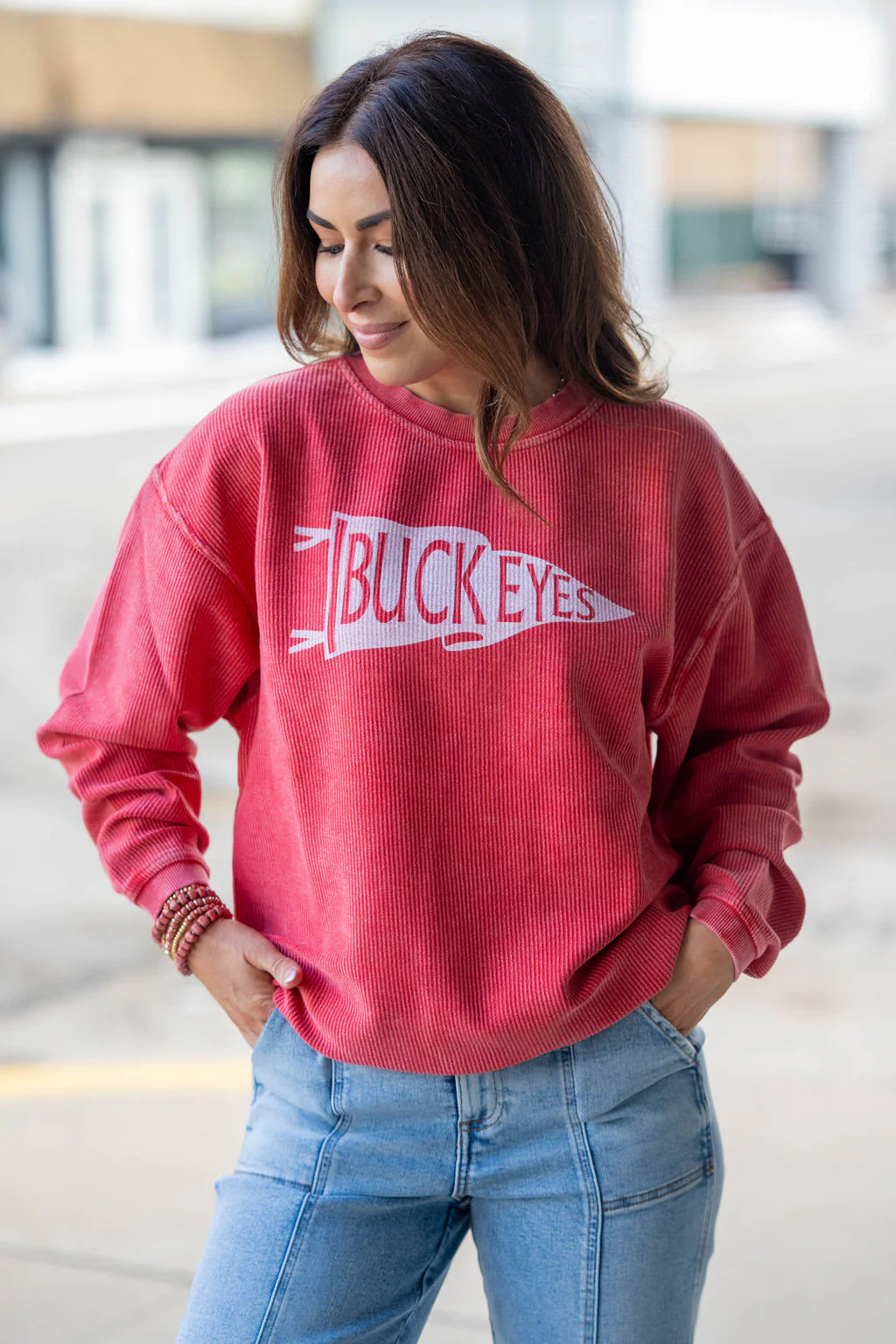 Buckeyes Pennant Ribbed Crewneck