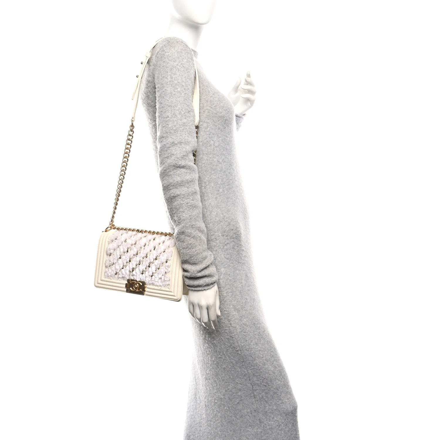 Lambskin Tulle Embroidered Medium Boy Flap White
