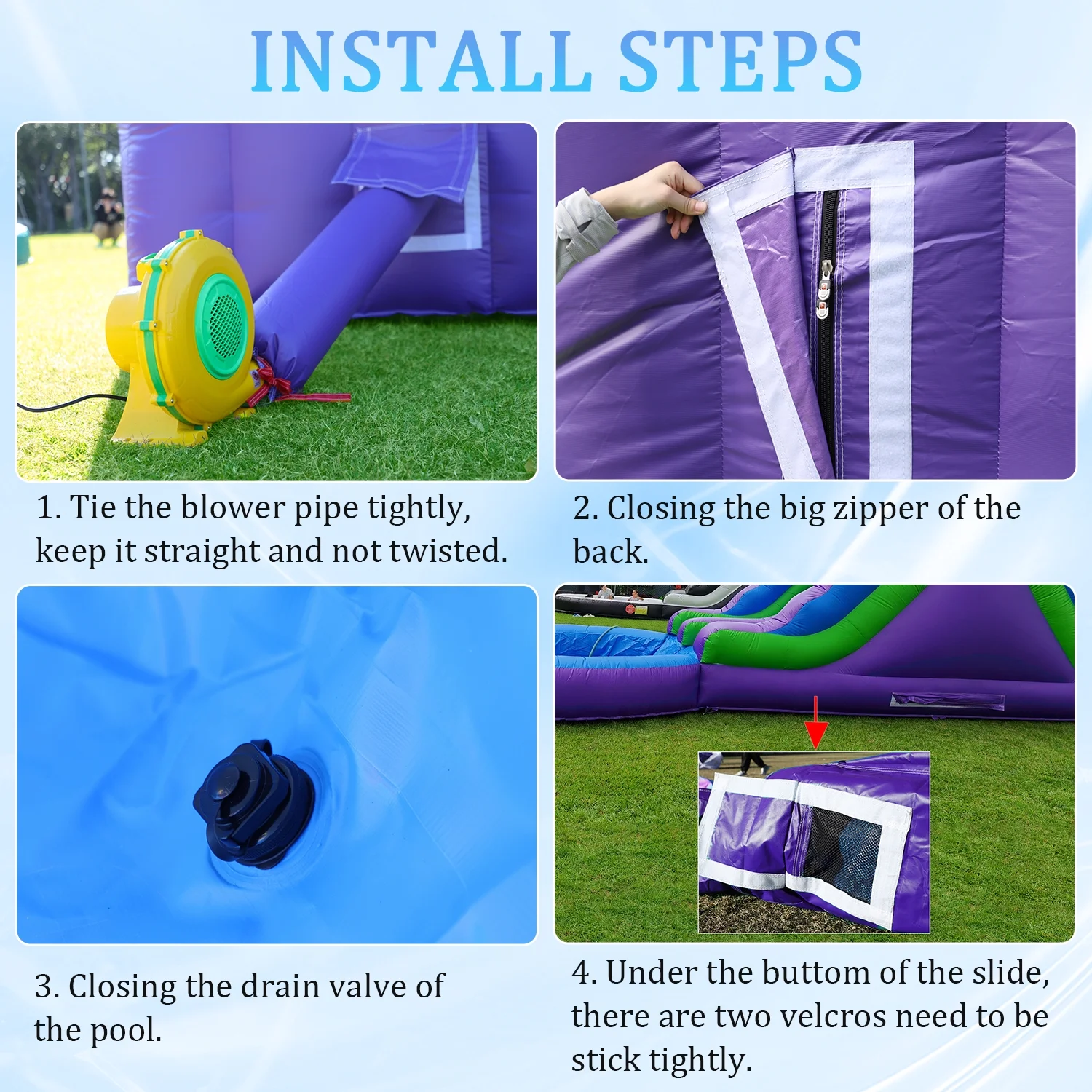 26FT Inflatable Double Water Slide for Kids Adults, PVC Inflatable Water Park with Blower, Giant Splash Pool for Backyard Outdoor Fun, 26'L x 12'W x 14'H(26x12x14FT/Multicolour) Image 9