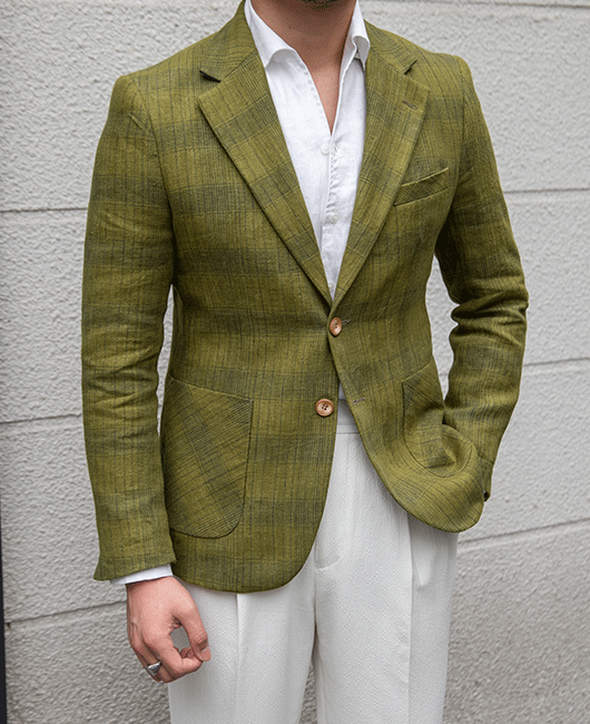 Blazer en lin à carreaux vintage OK, col cranté, poche et deux boutons