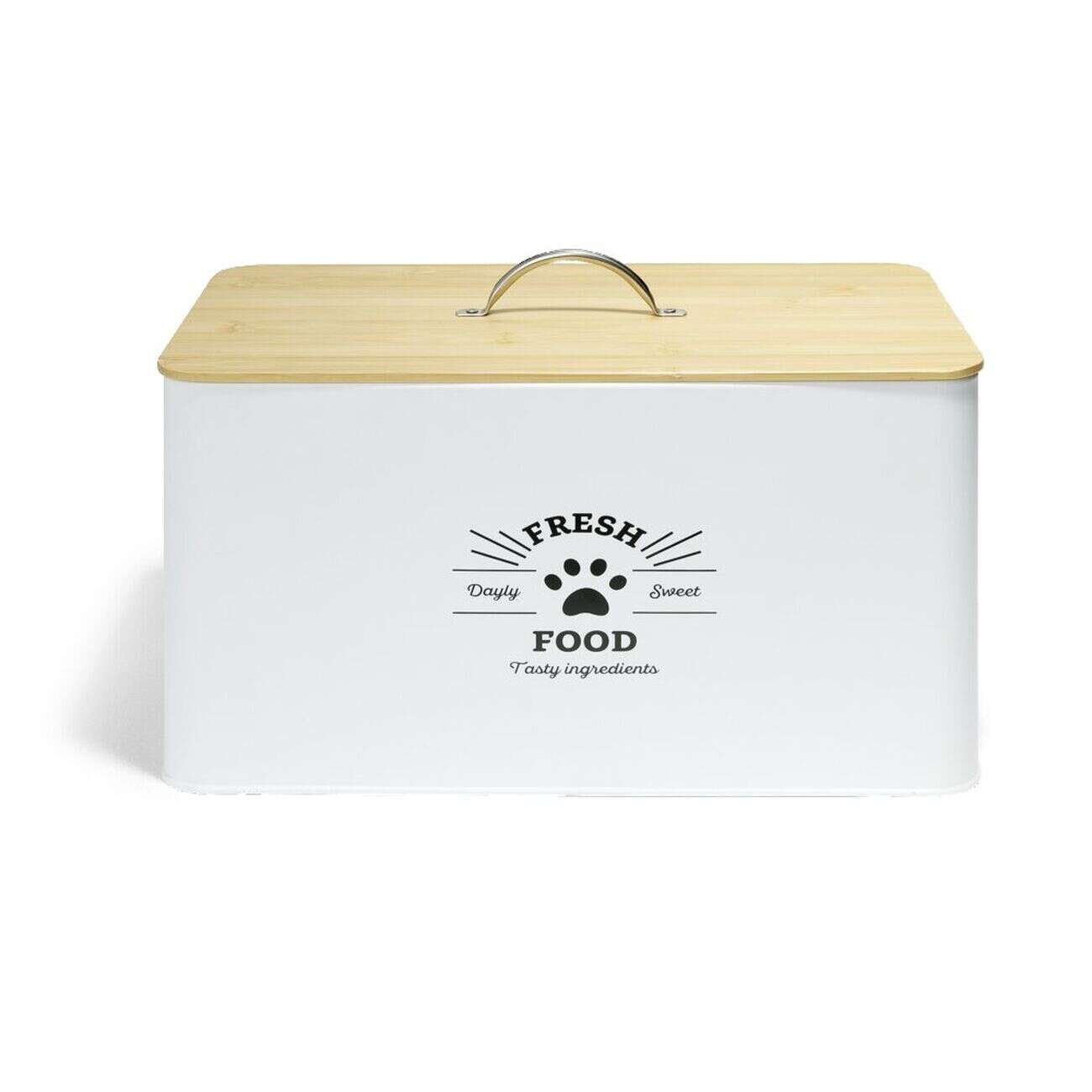 Boîte à croquettes en métal avec couvercle en bambou