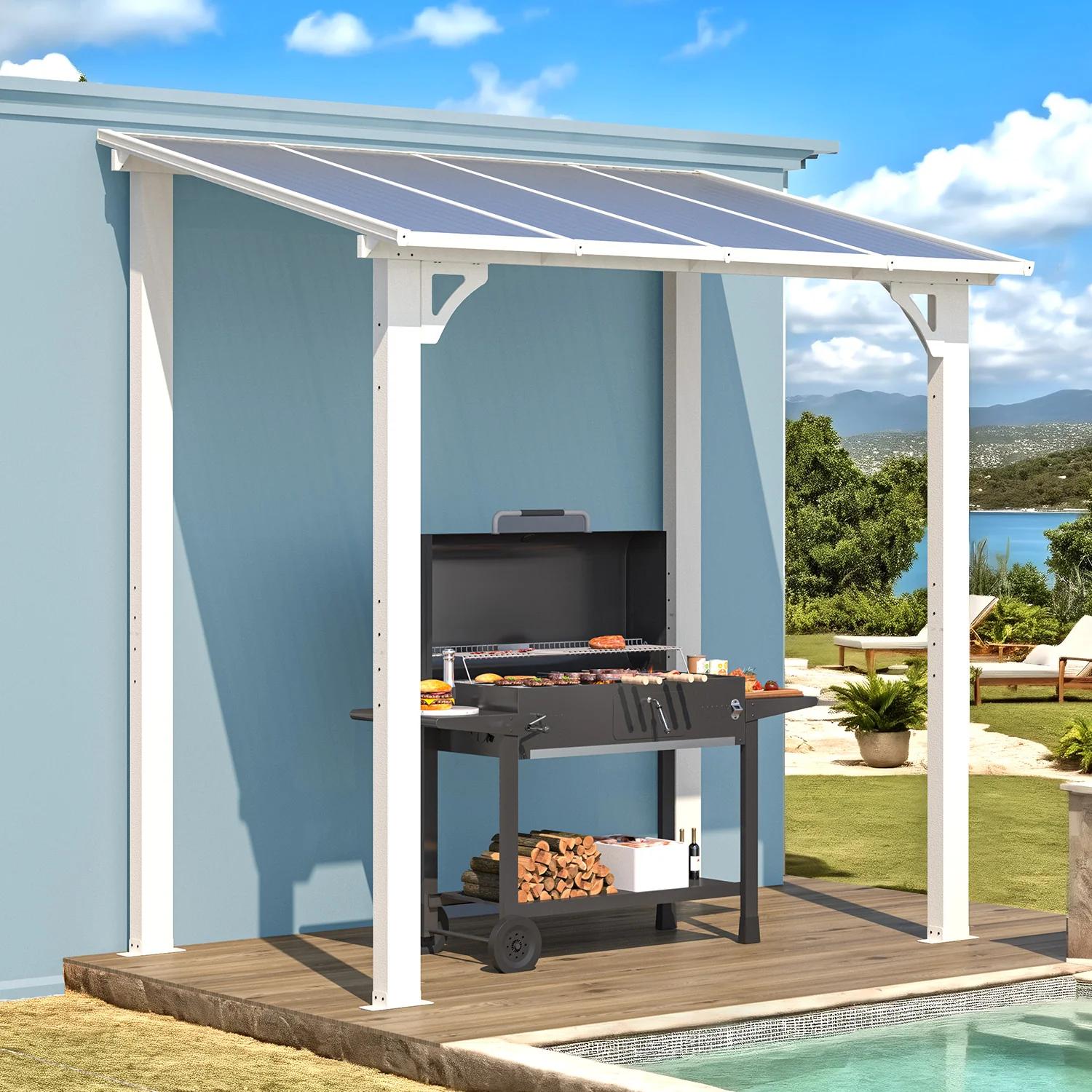 AECOJOY 8' x 5' Wall Mounted Gazebos Pergola, White