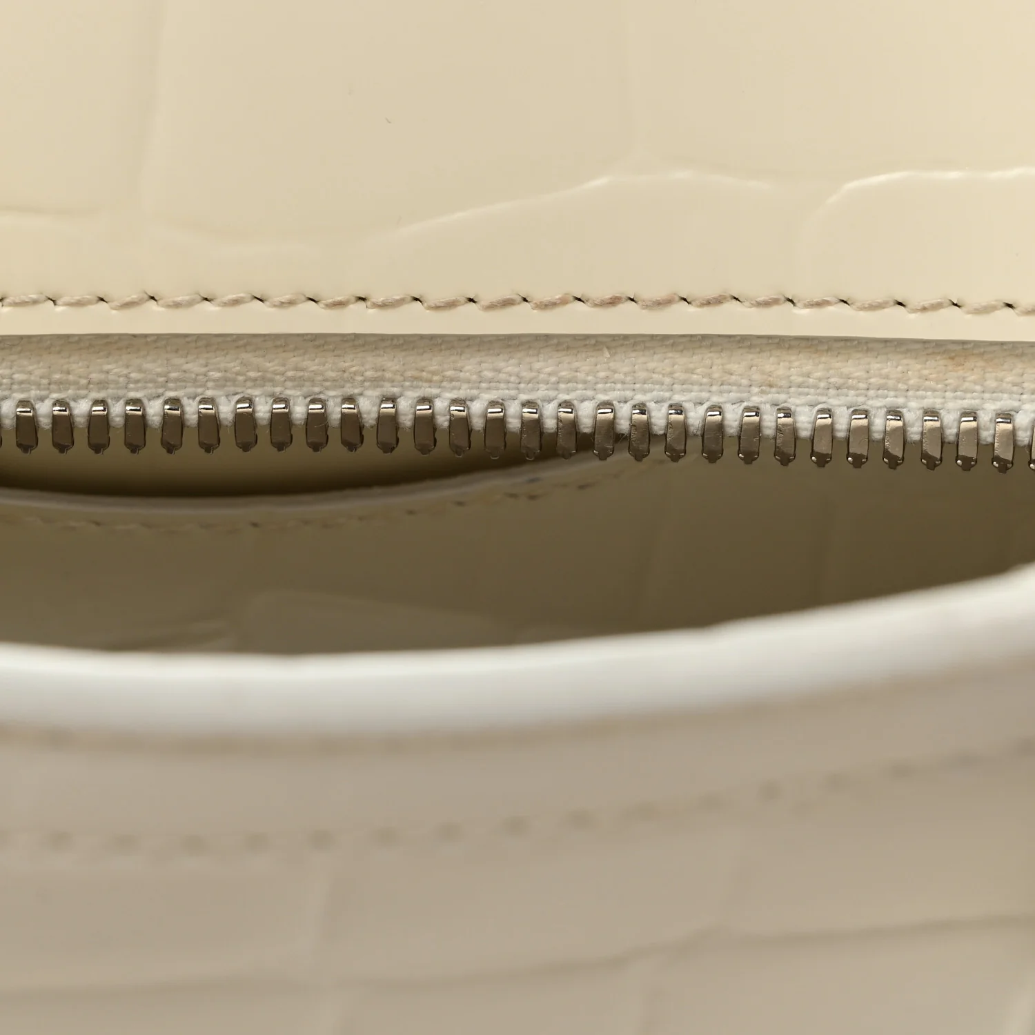 Semi Shiny Calfskin Crocodile Embossed Neo Classic Silver Hardware Nano City Crossbody White