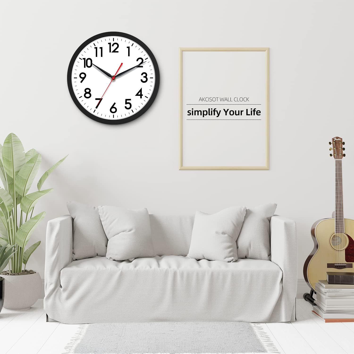 AKCISOT 10 Inch Wall Clock, Silent Battery Operated Analog Clock, Black |   Classroom |   Kitchen |   Office |   Easy to Read Numbers |   Garage