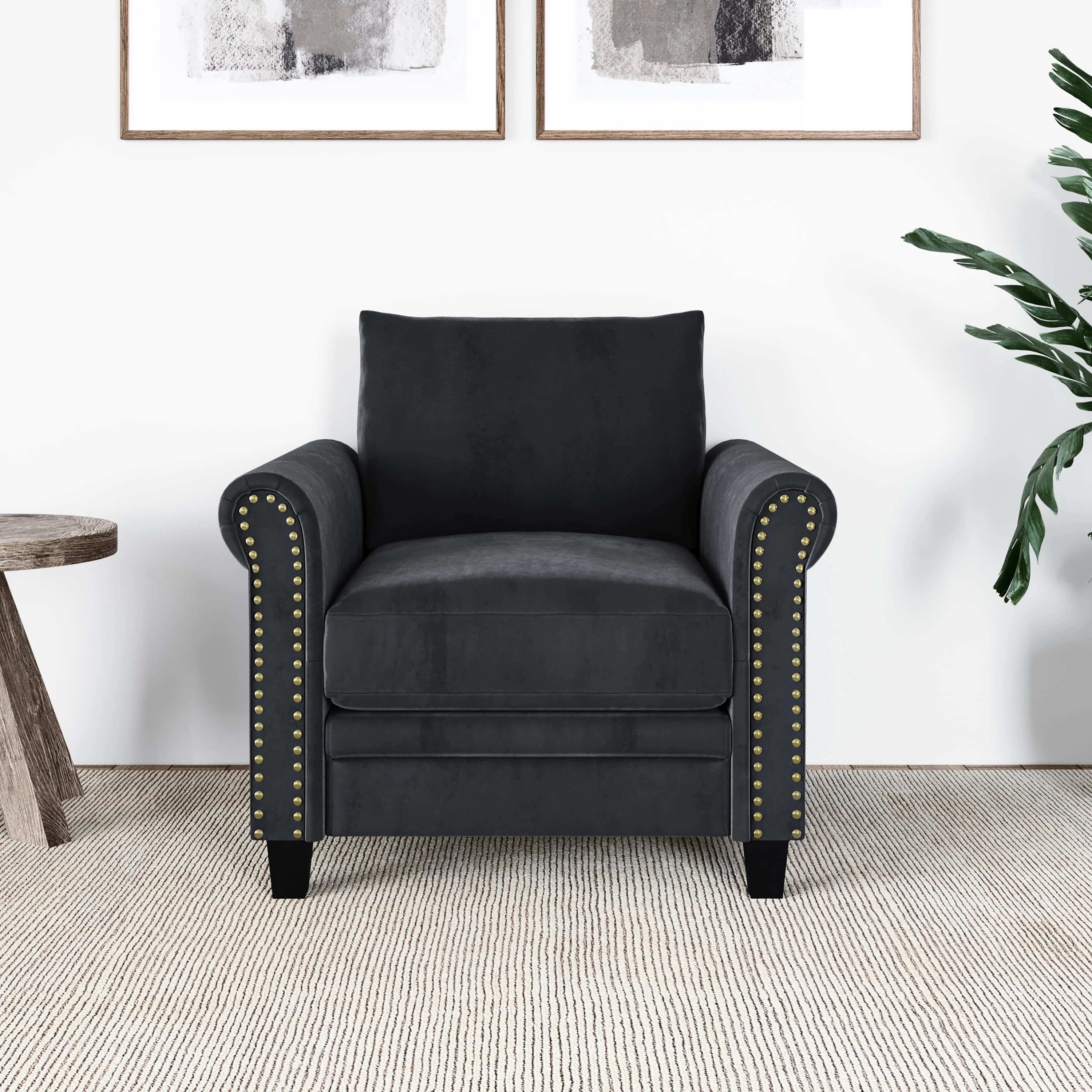 Lifestyle Solutions Fallon Armchair with Nail Head Trim, Gray Fabric