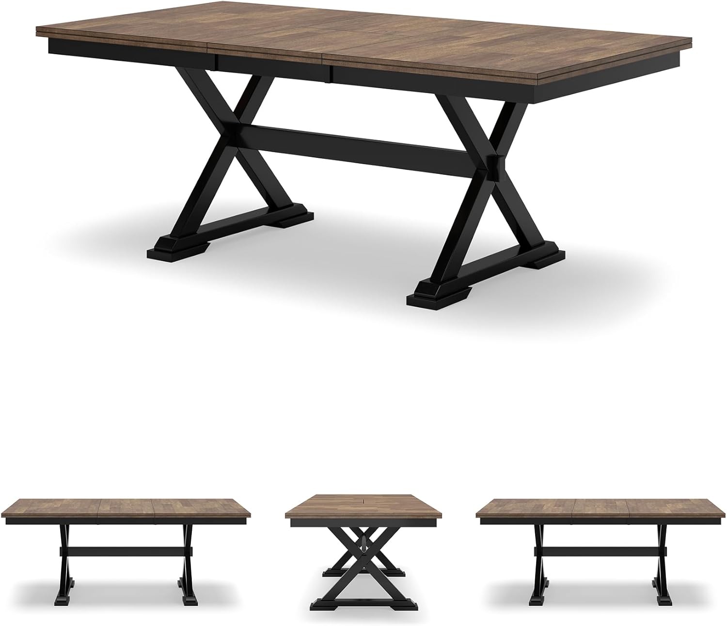 Signature Design by Ashley Wildenauer Farmhouse Dining Extension Table, Dark Brown & Black