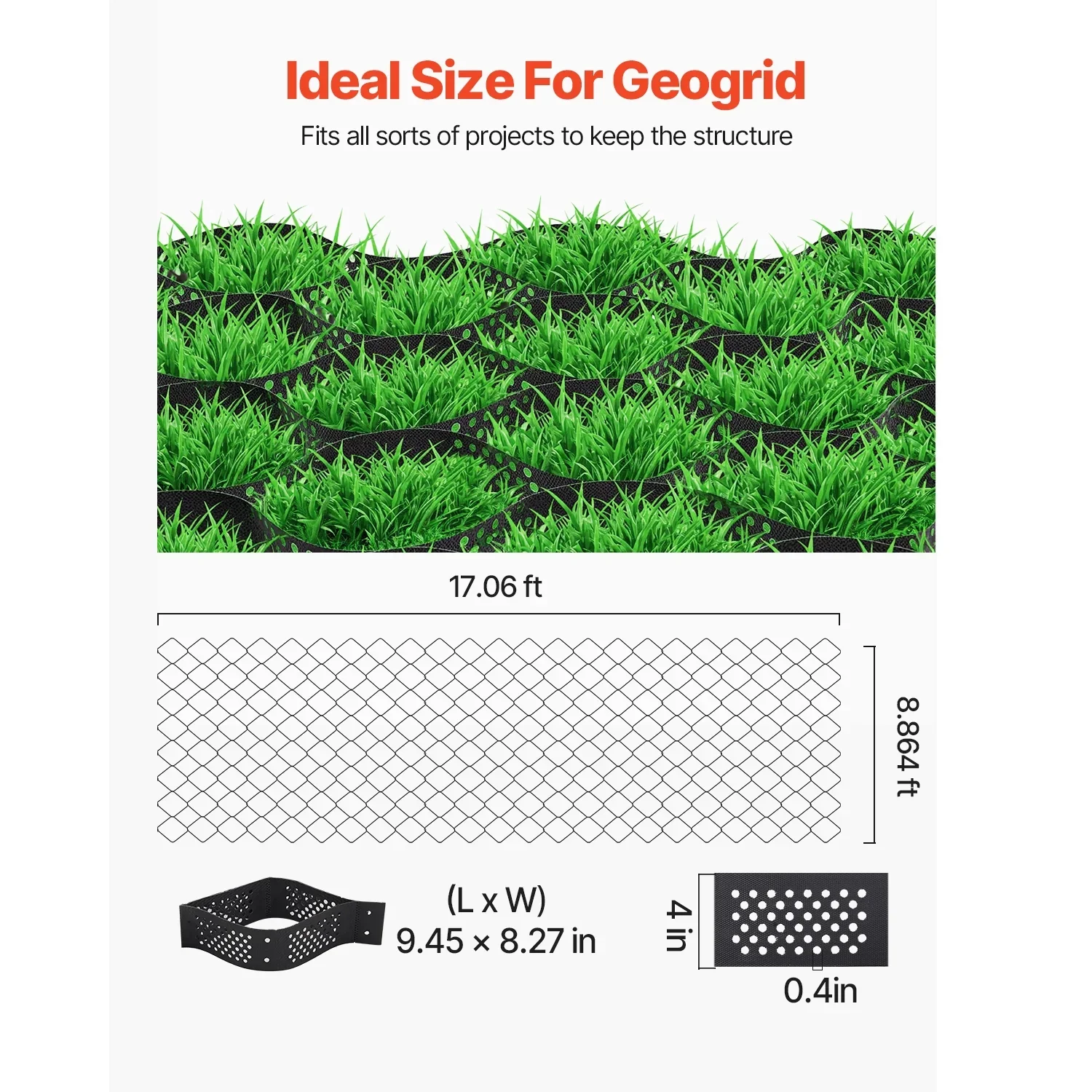 KFFKFF Gravel Grid, 4 Inch Depth, 17.06 x 8.86 FT / 5200 x 2700 mm, Supports 1880 LBS Per Sq ft, Permeable Ground Stabilizer for Garden, Patio, Walkway, RV Parking Slopes