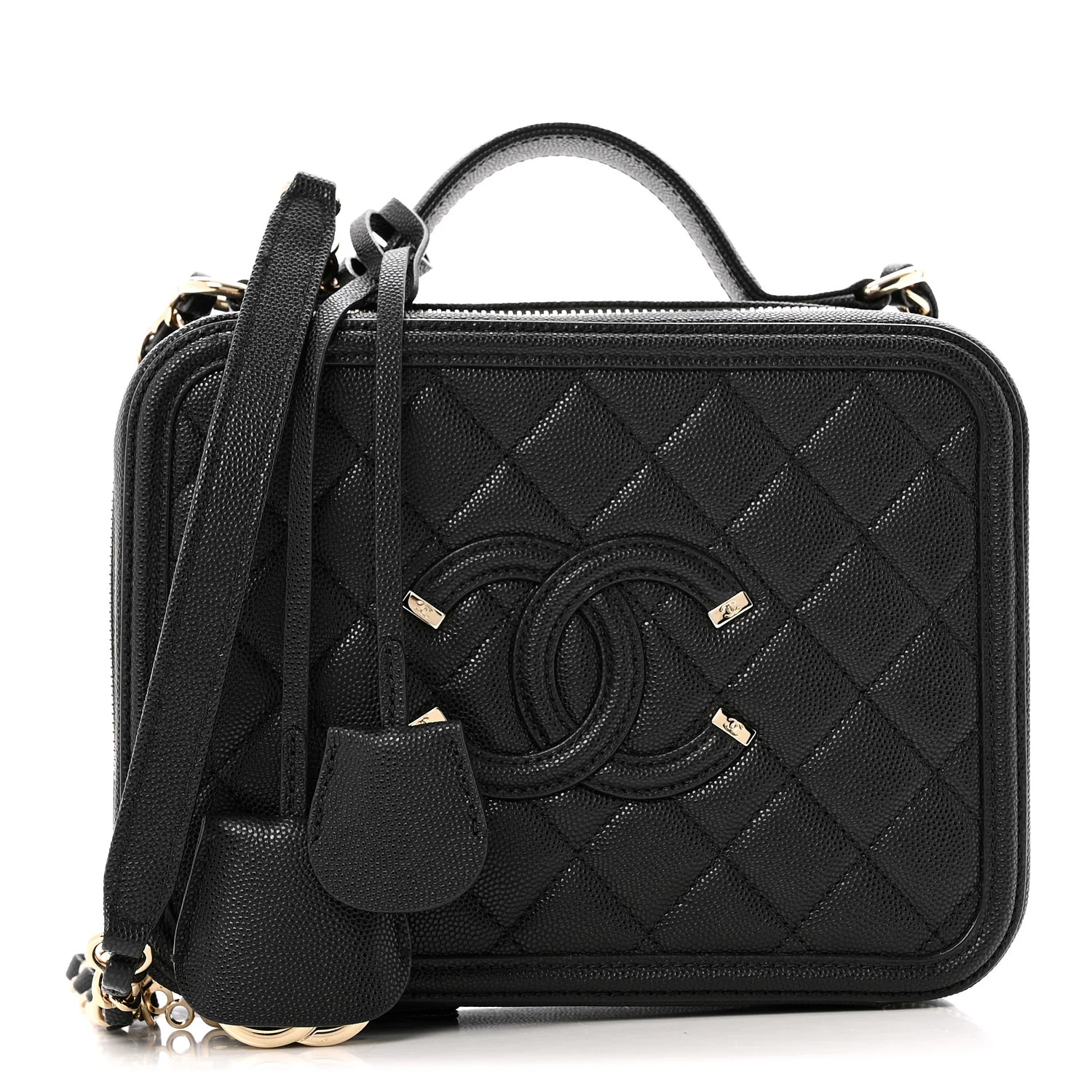 Caviar Quilted Medium CC Filigree Vanity Case Black