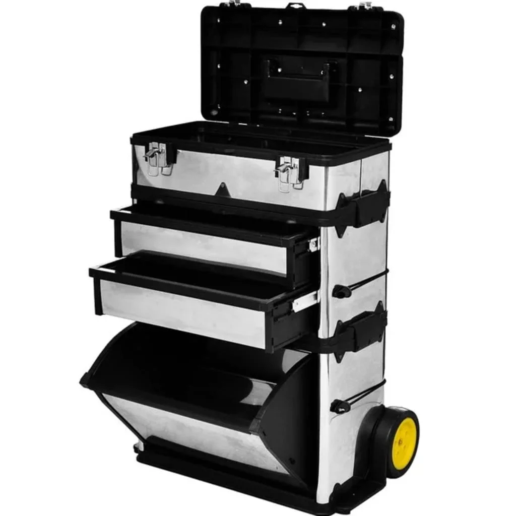 vidaXL 22.2 Stainless Steel Rolling Tool Boxes and Organizers with 2 Wheels Multicolor