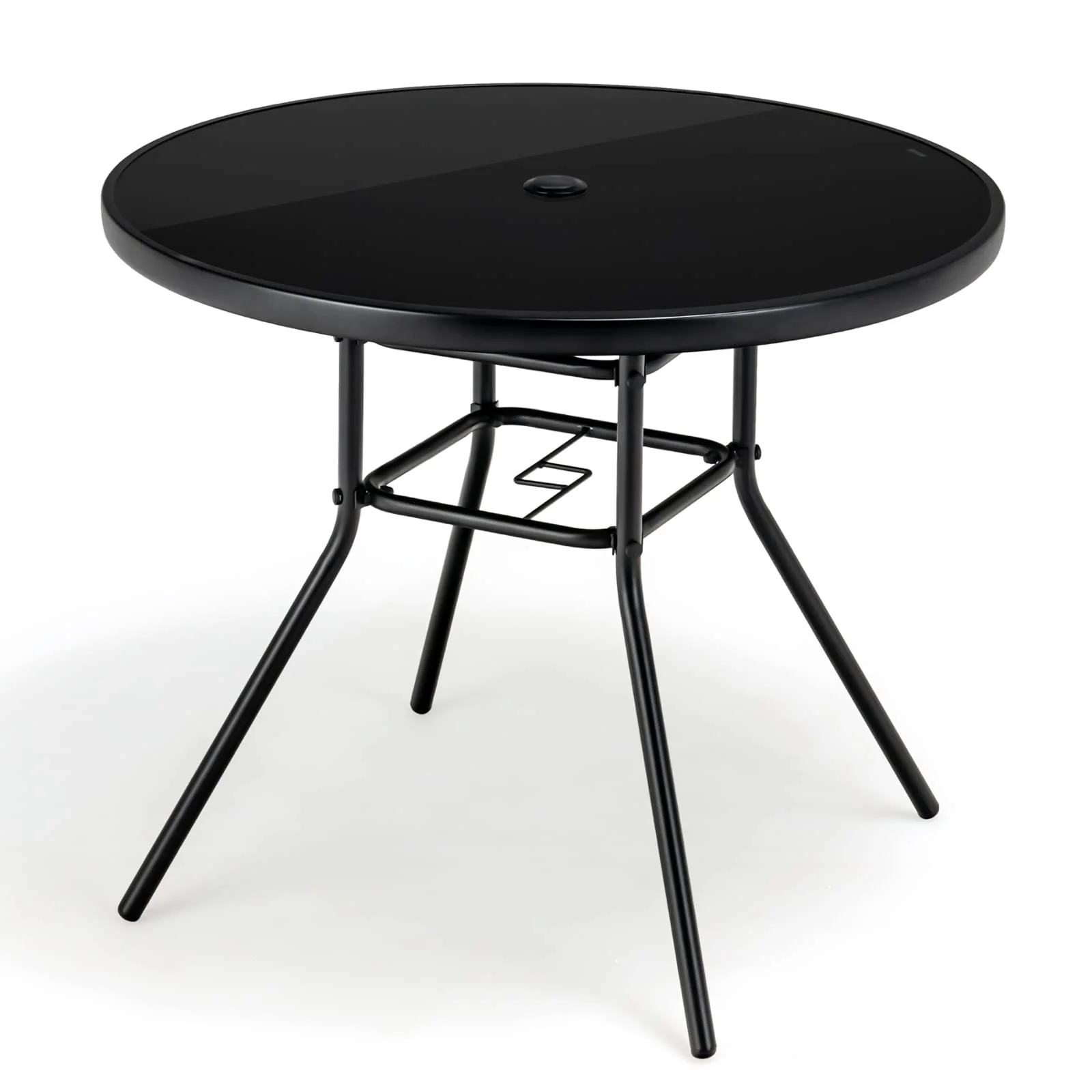 Tangkula 34 Inch Patio Dining Table, Round Tempered Glass Table with 1.5
