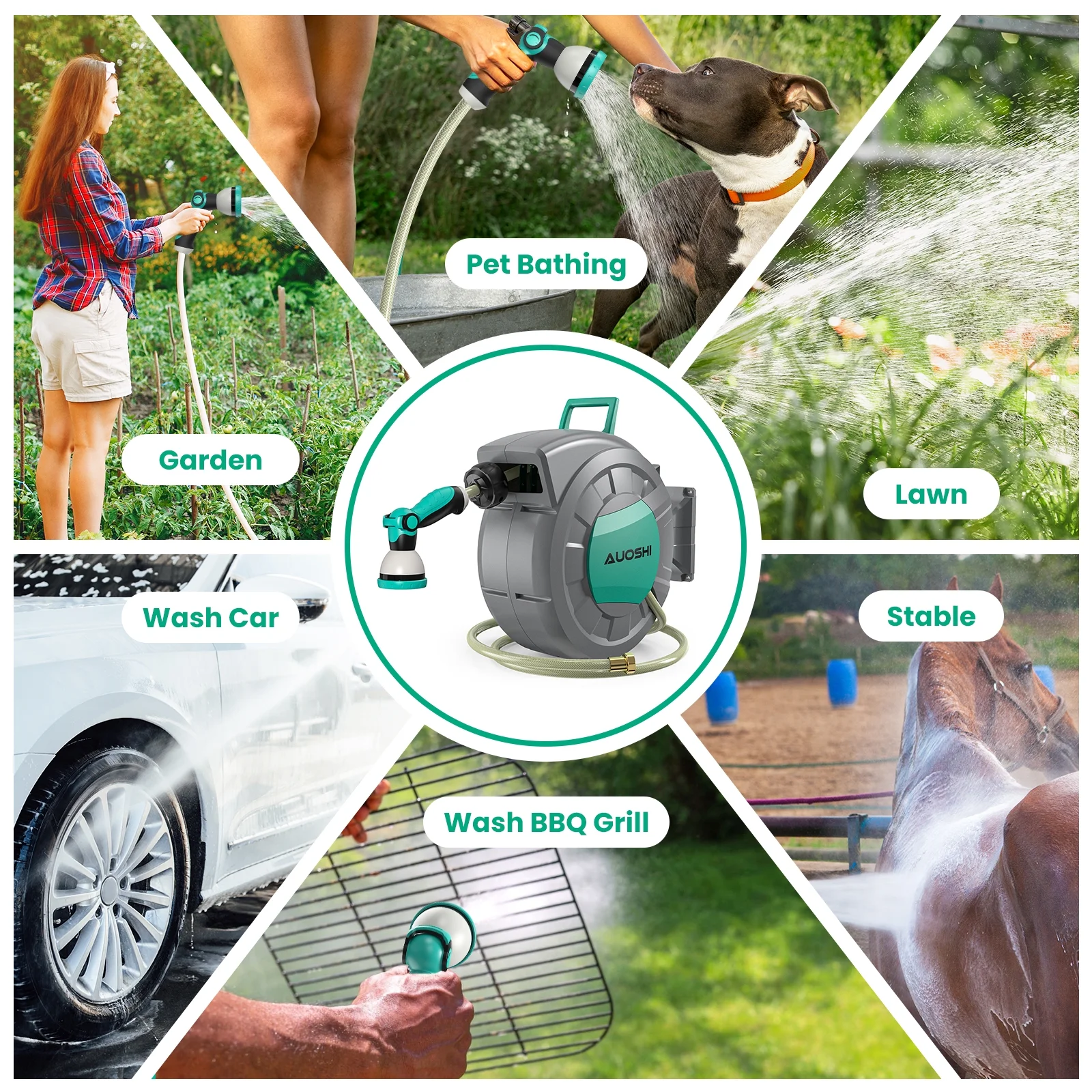 Retractable Garden Hose Reel 1/2" 100ft Automatic Hose Reel with 10 Function Sprayer Nozzle Wall Mount 180 Deg Swivel Bracket Hose Reel with Any Length Lock Slow Return System(100') - Image 10