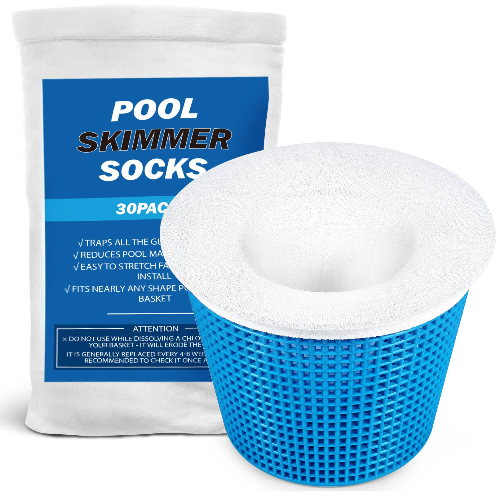 APLUSTE 30-Pack of Pool Skimmer Socks, Pool Filter Socks for Filters, Baskets, and Skimmers - The Ideal Sock/Net/Saver to Protect Your Inground or