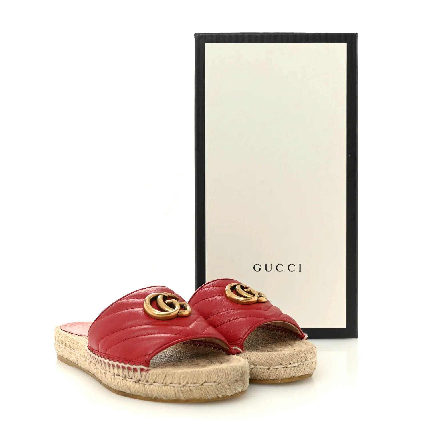 Nappa Matelasse GG Marmont Espadrille Slide Sandals 35 Hibiscus Red