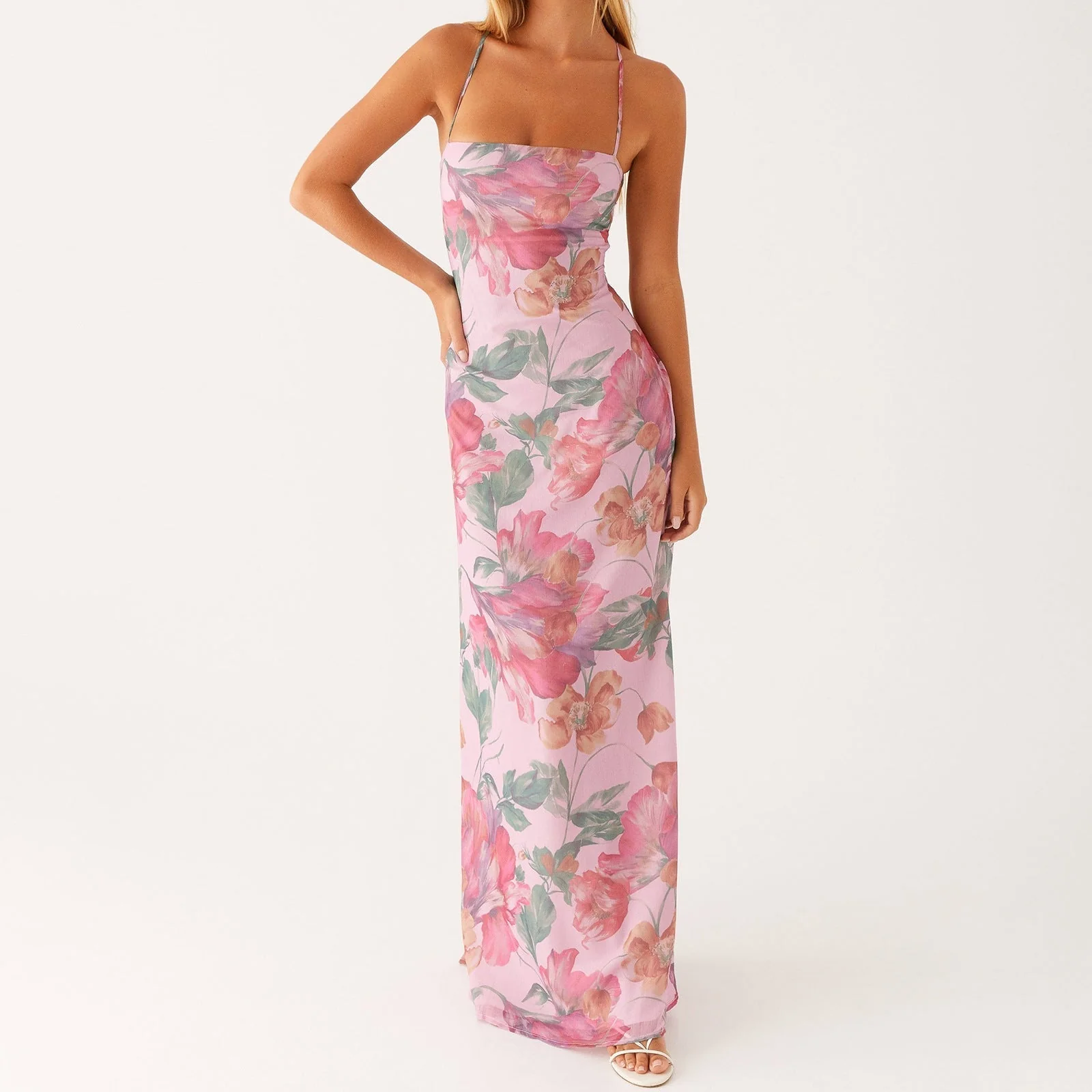 Robe maxi fleurie d'été pour femmes, sans manches, style bohème