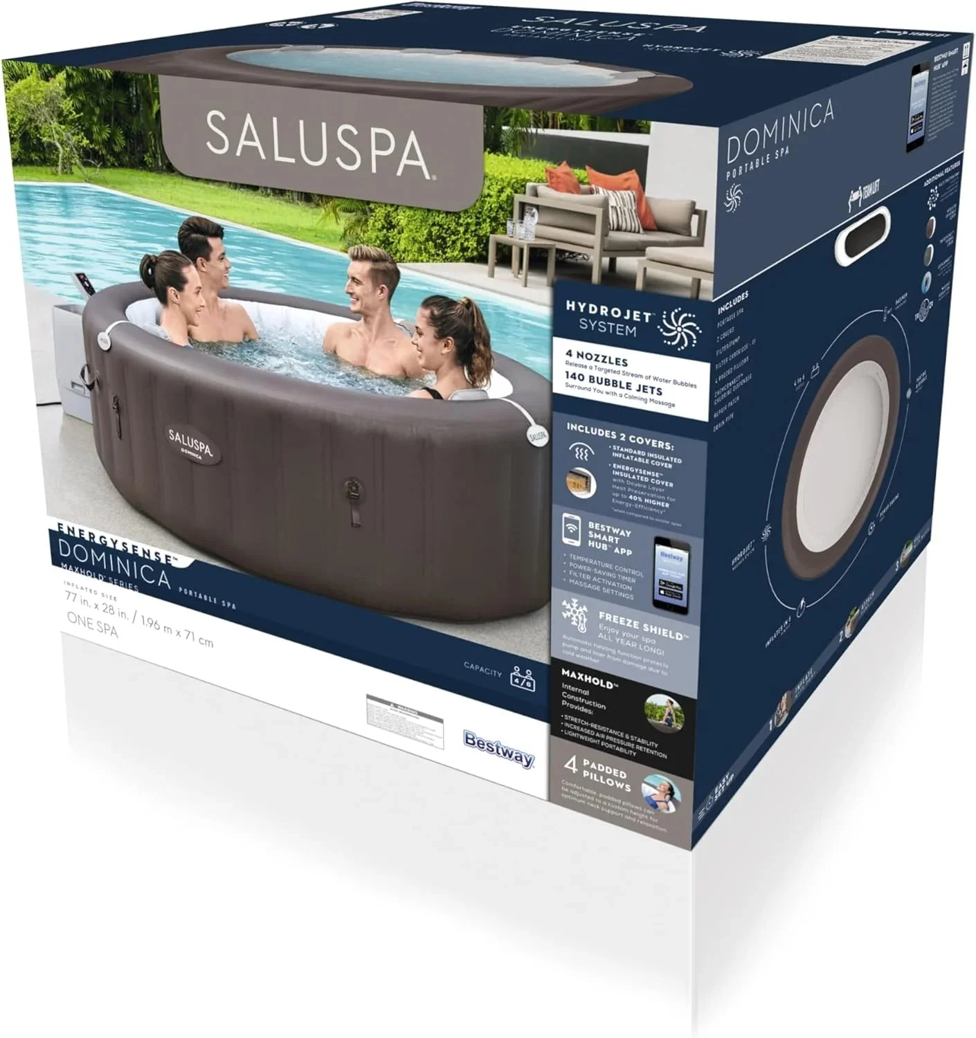 Inflatable Hot Tub Spa (71" X 26") | Portable Hot Tub with 2 Covers (1 Energy-efficient Thermal Cover and 1 Standard Cover) | Fits Up to 2-4…