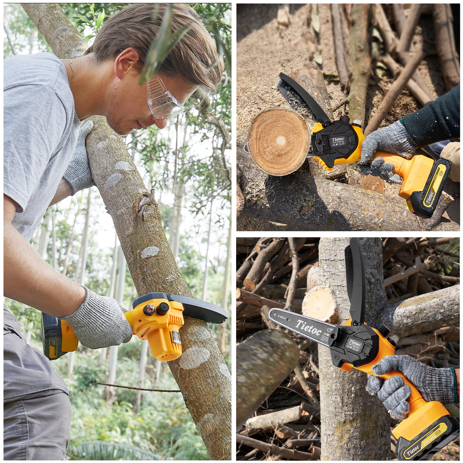 Tietoc Mini Cordless Chainsaw. 6 Inch Handheld Chain Saw