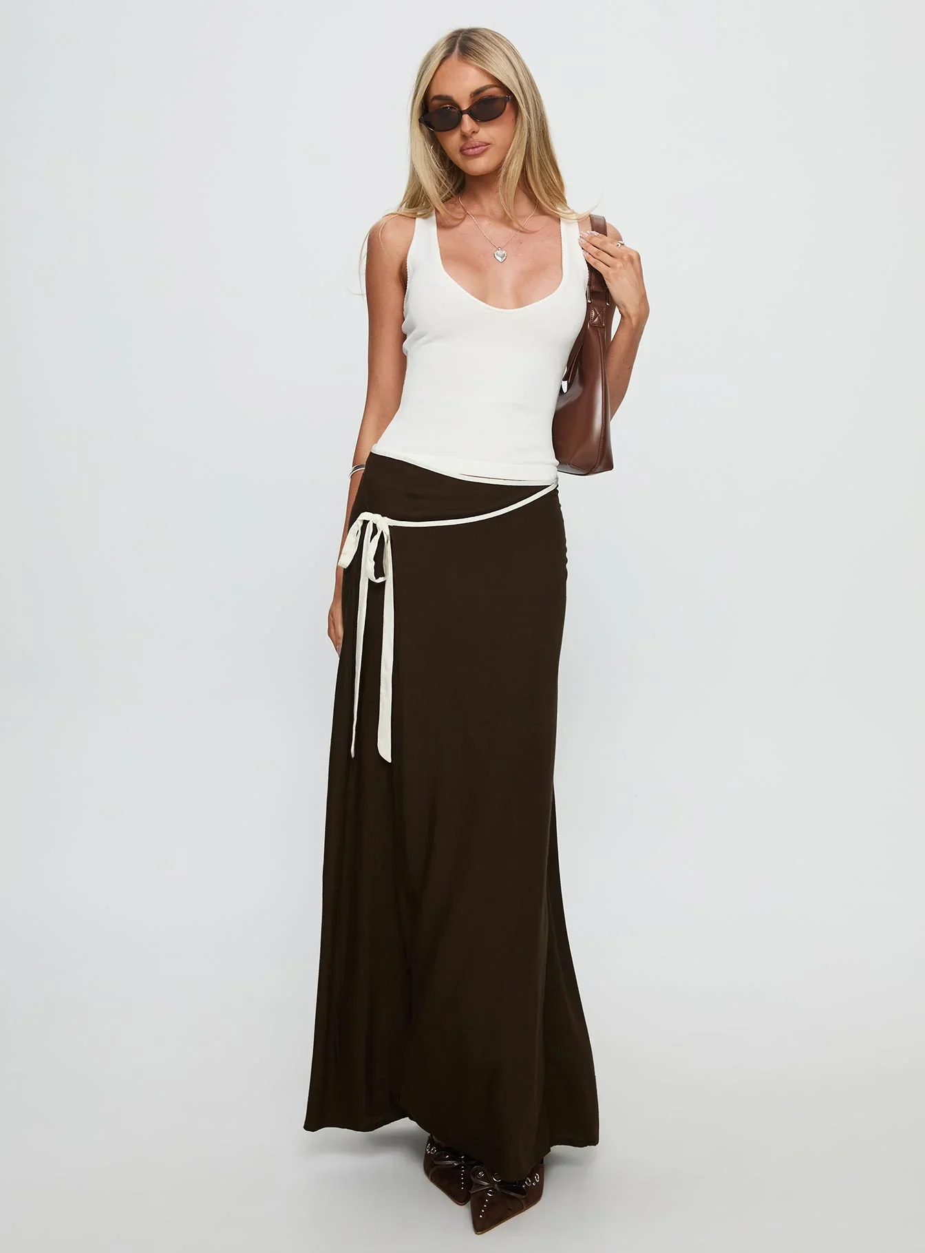 Keirah Contrast Wrap Maxi Skirt Chocolate White
