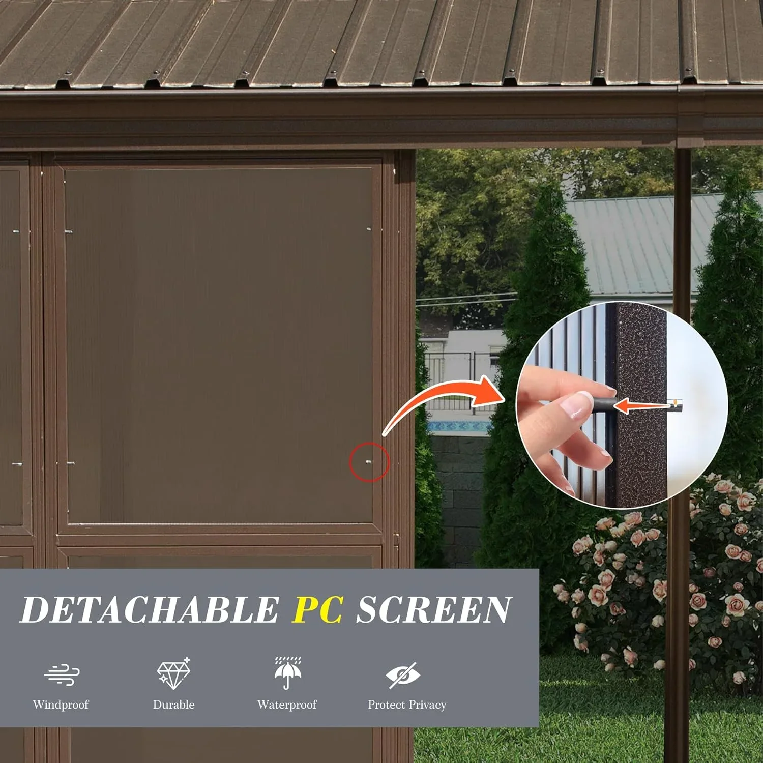 Domi Outdoor Living 10' x 12' Hardtop Lean-to Gazebo, Wall-Mounted with Galvanized Steel Roof Wall Pergola with Aluminum Frame, Curtains and Netting, for Patio, Deck, Garden, Backyard